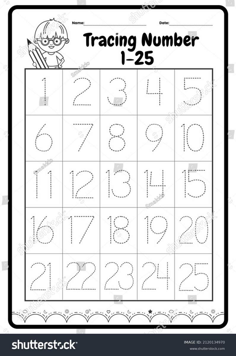 Printable Number Tracing Worksheet Kindergarten Preschoolers Stock Illustration 2120134970 Shutterstock