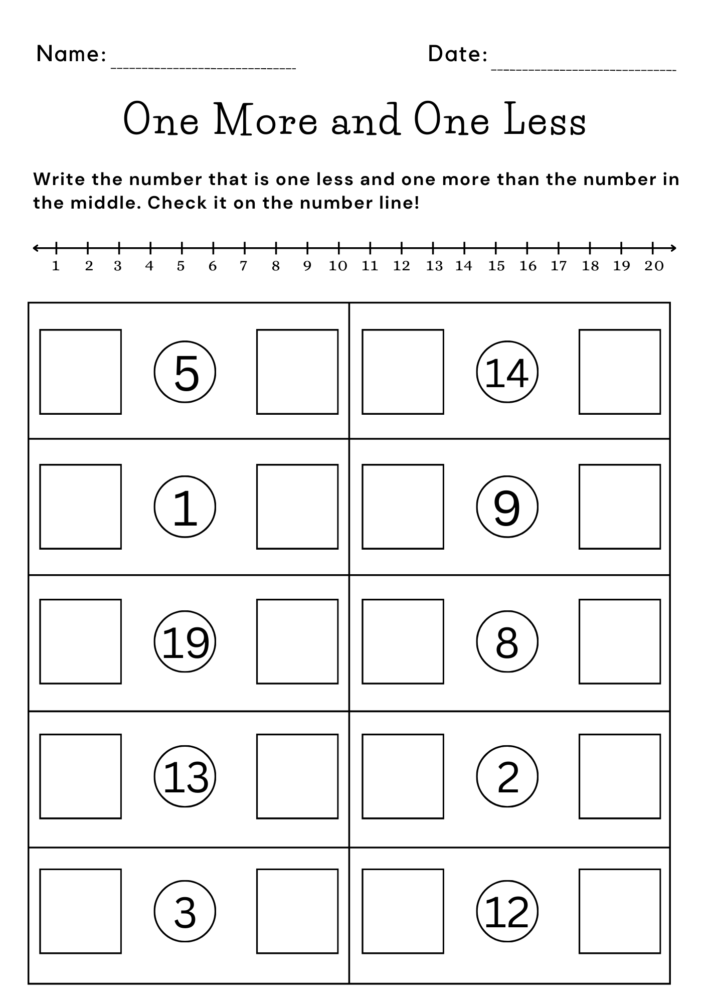 Printable One More One Less Number Line Worksheet For Kindergarten Made By Teachers
