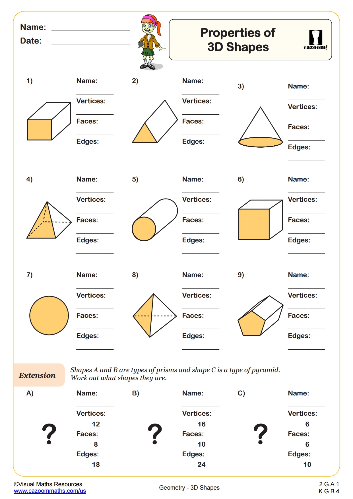 Printable PDF 3D Shapes Worksheets Cazoom Maths Cazoom Math