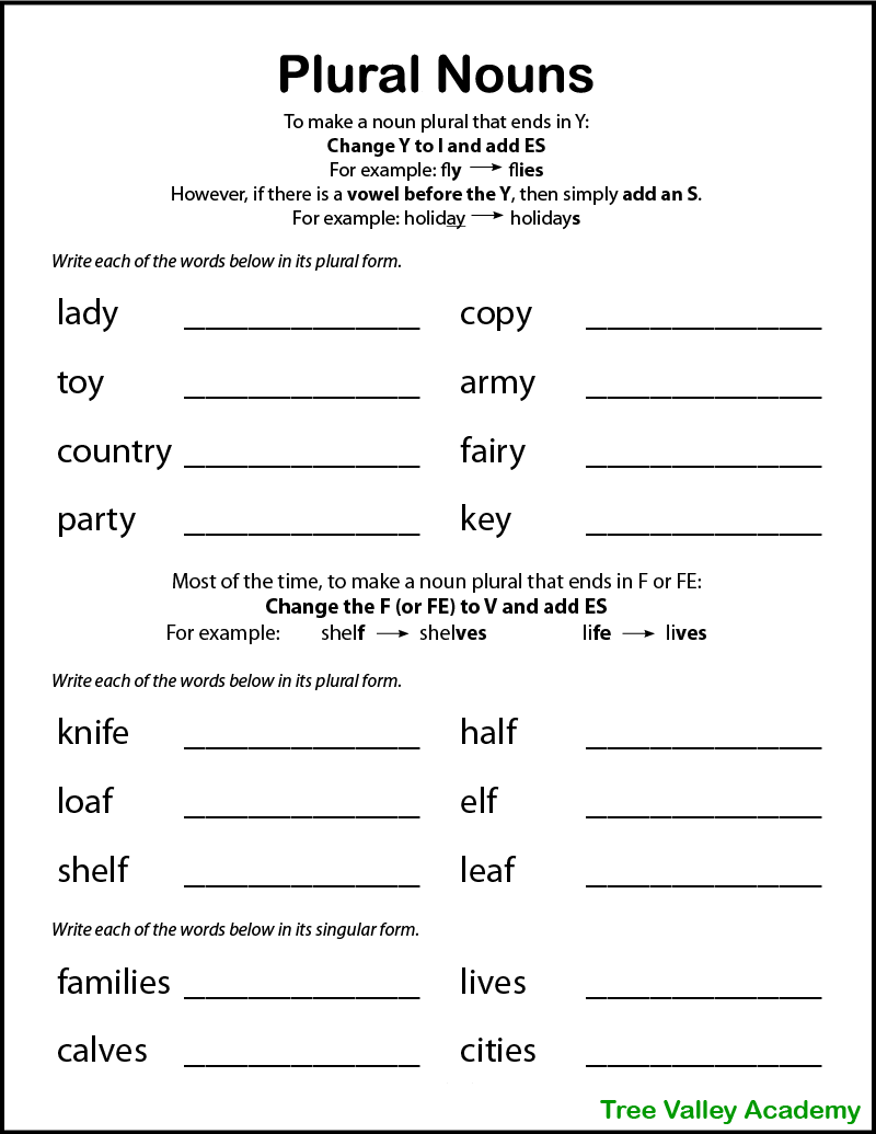 Printable Plural Nouns Worksheets For Kids Tree Valley Academy Nouns Worksheets Proper And Common Nouns Worksheets