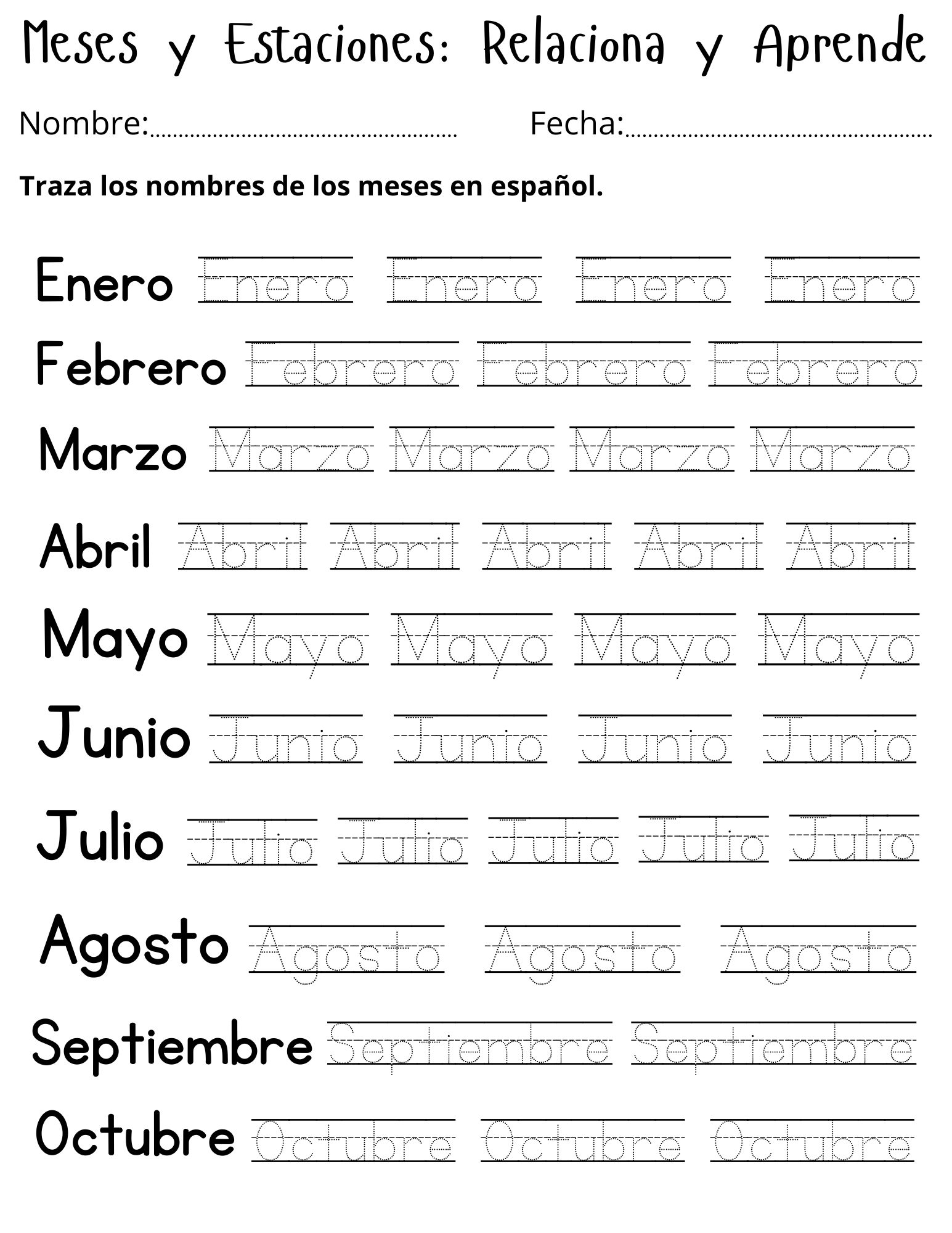 Printable Spanish Months And Seasons Worksheet Meses Y Estaciones Del A O Made By Teachers