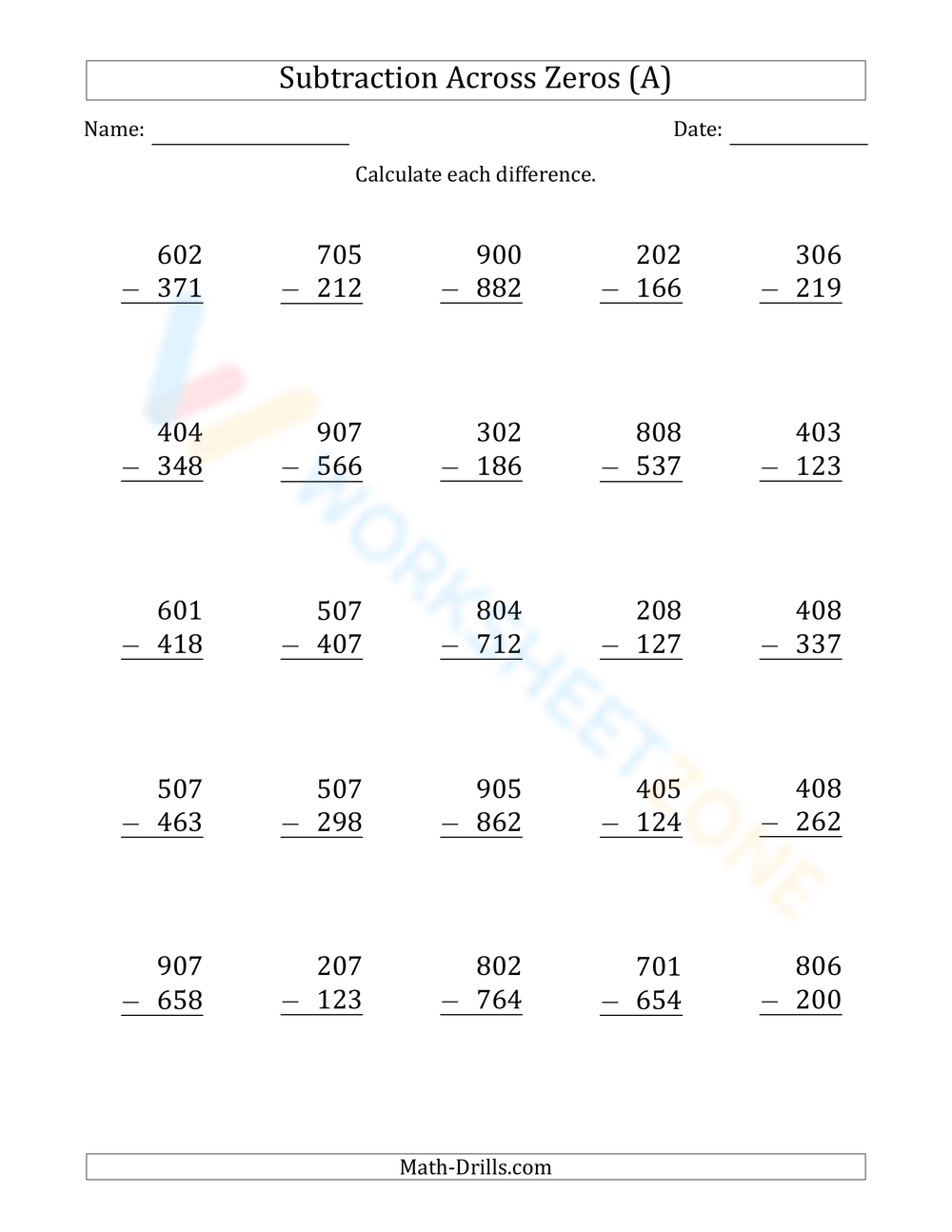 Subtraction Worksheets