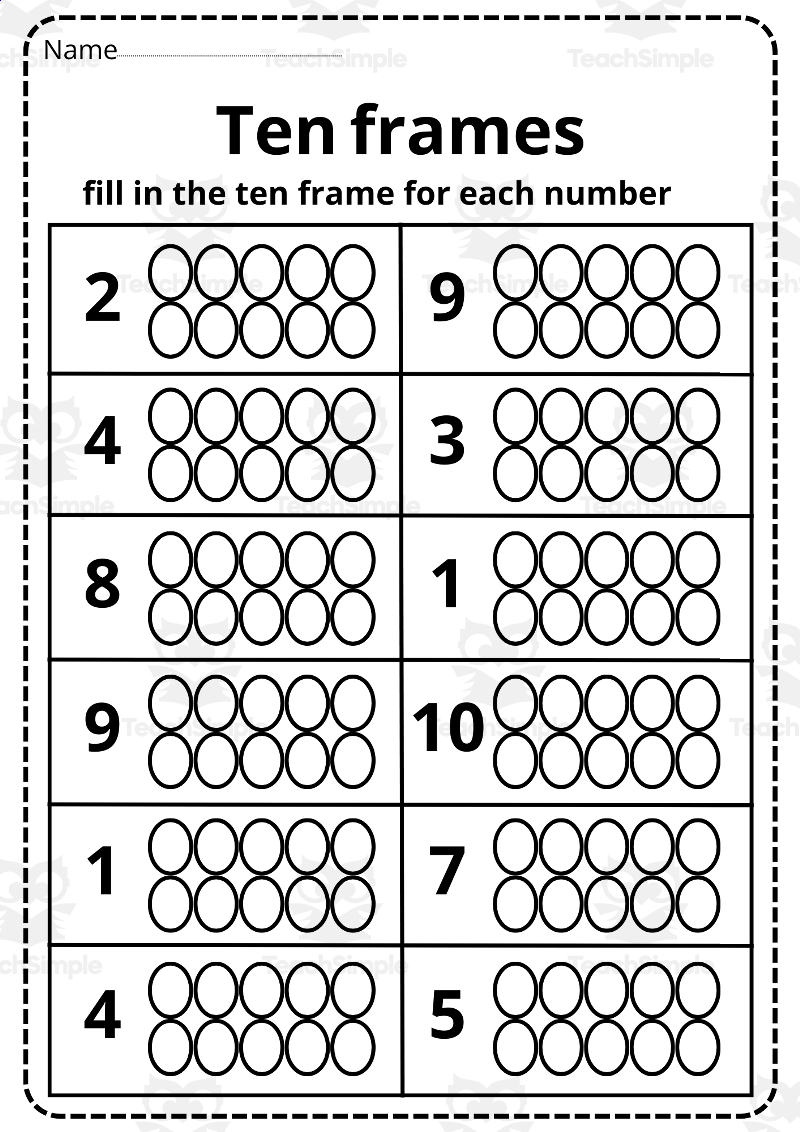 Printable Ten Frame Worksheets 1 10 By Teach Simple Free Addition To 10 Ten Frames Worksheet Worksheets4Free