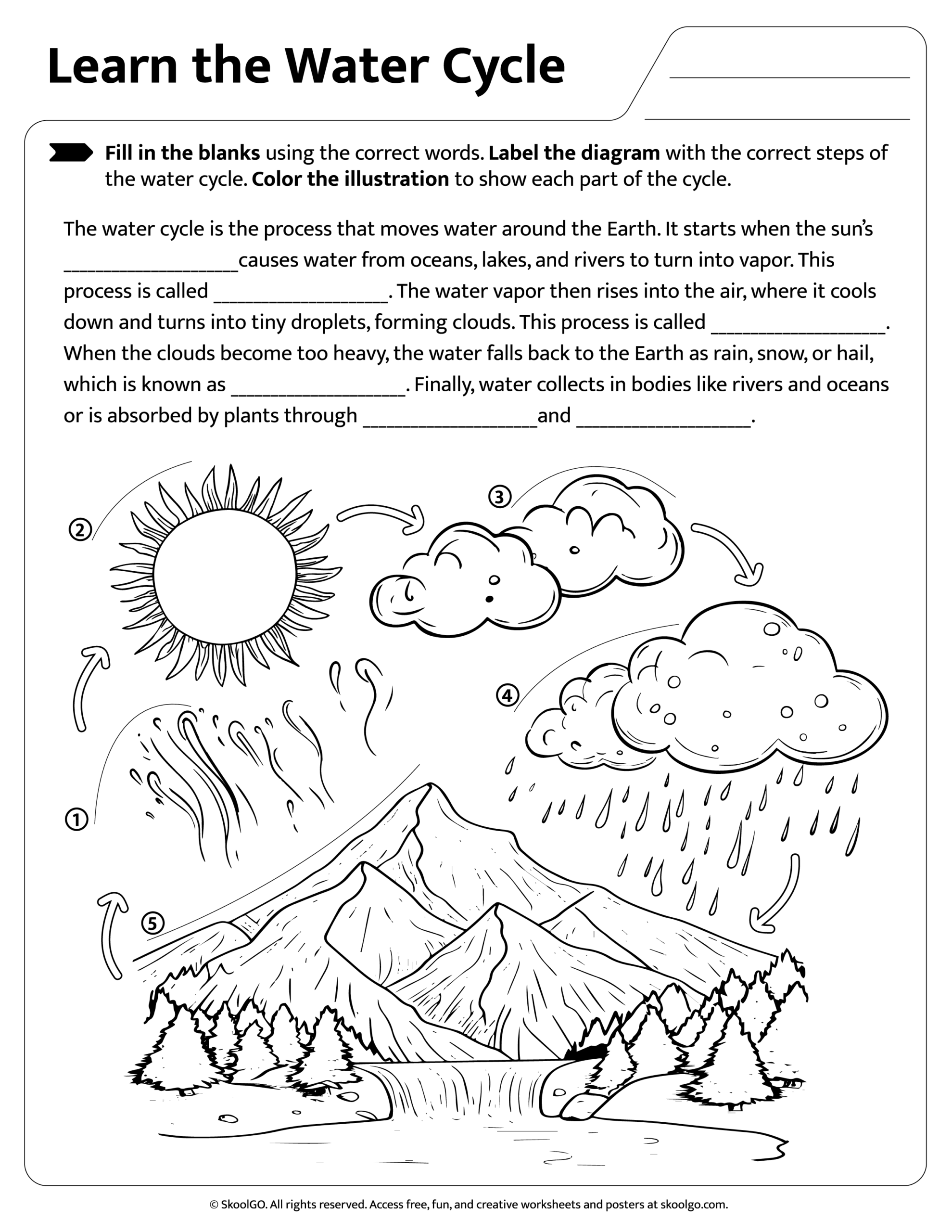 Printable Water Cycle Worksheet For Kids SKOOLGO