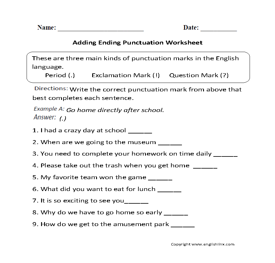 Punctuation Worksheets Free Printable Practice For Grades K 12