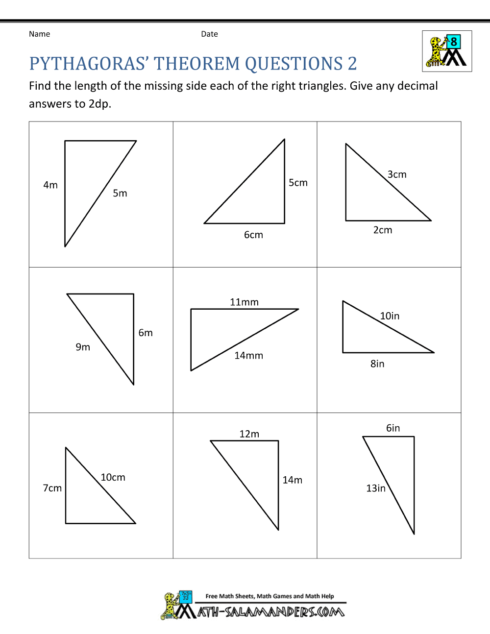 Pythagoras Theorem Questions Pythagoras Theorem Questions