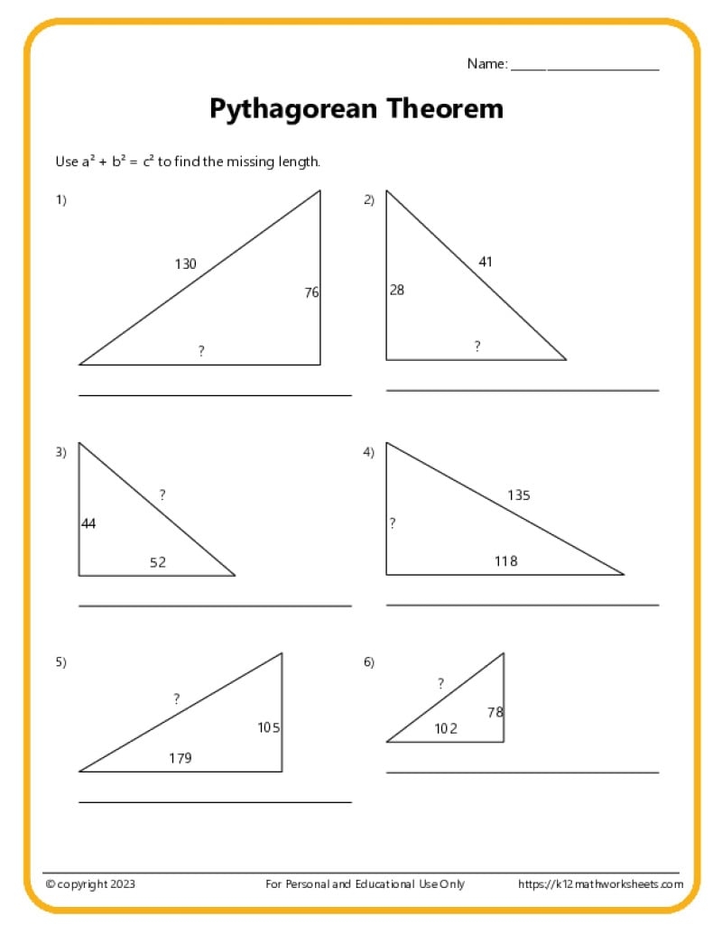 Pythagorean Theorem Worksheets