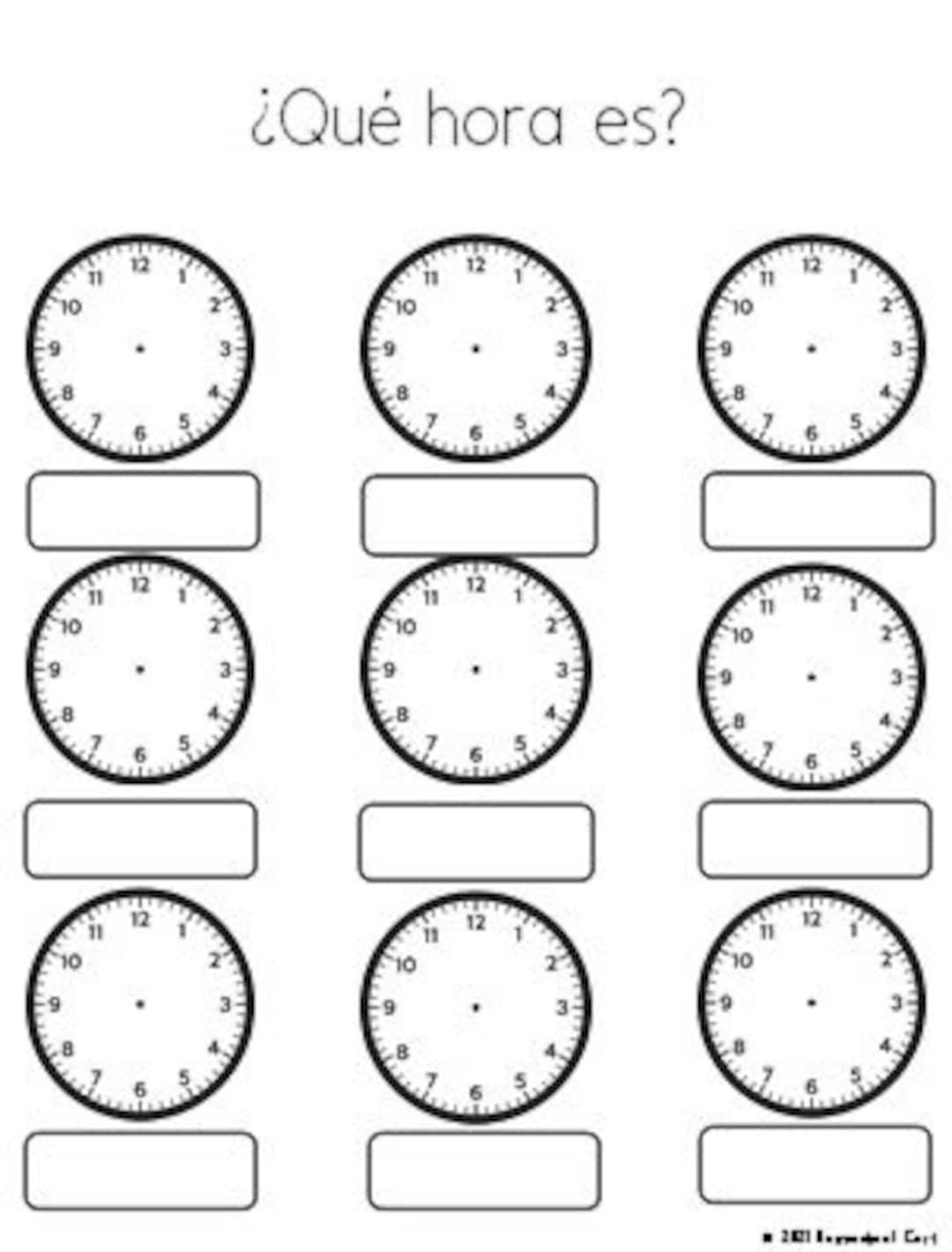 Qu Hora Es Telling Time Spanish Etsy