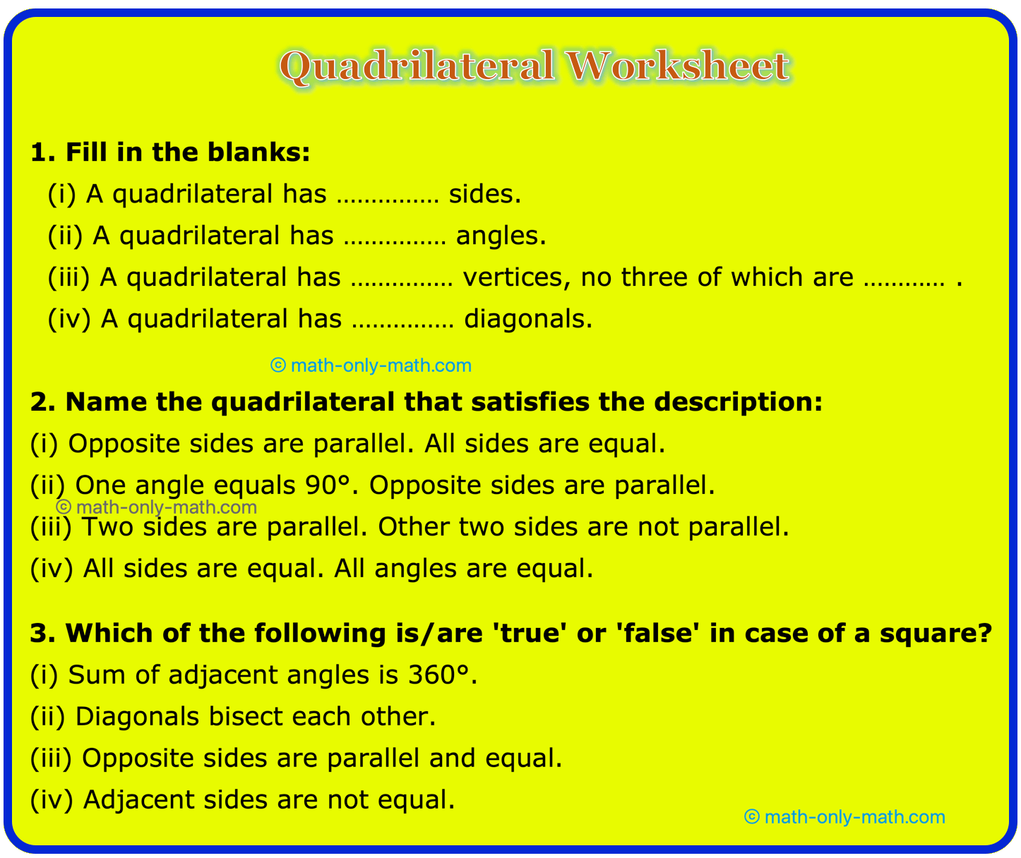 Quadrilateral Worksheet Different Types Of Questions In Quadrilateral Constructions Worksheet PDF Triangle Construction Worksheet Cazoom Math