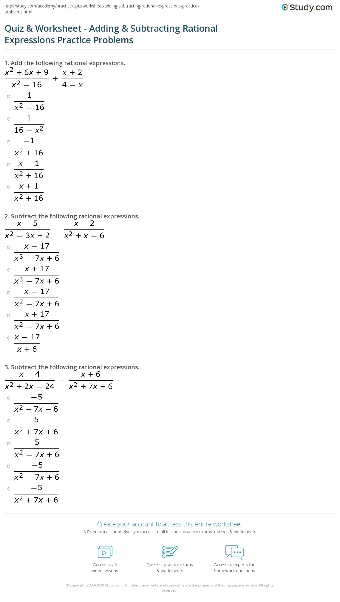 Quiz Worksheet Adding Subtracting Rational Expressions Worksheets Library Quiz Worksheet Adding Subtracting Rational Expressions Worksheets Library