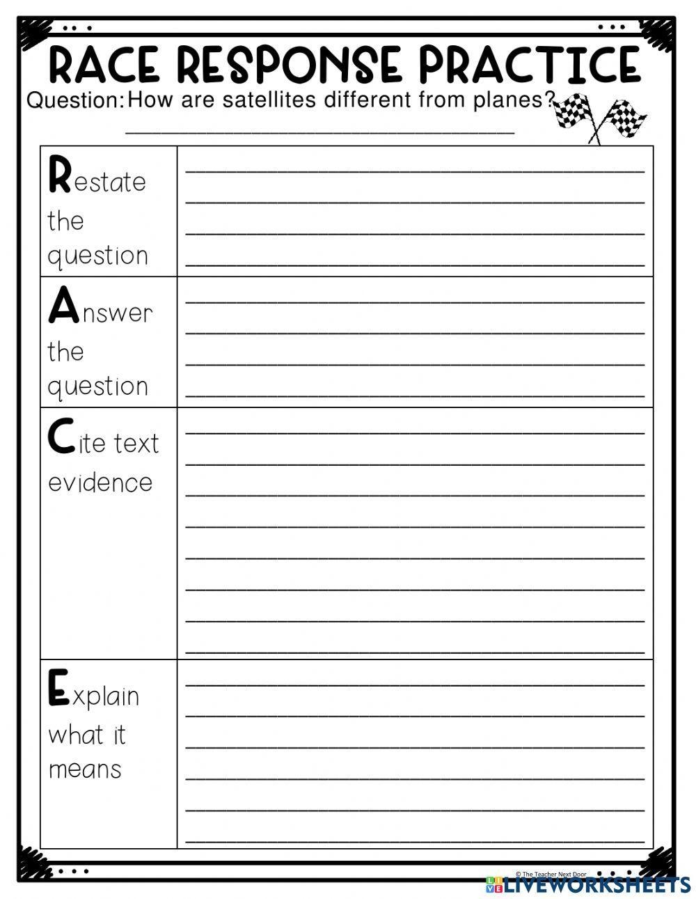 RACE Constructive Response Strategy Satellites Worksheet Live Worksheets Library