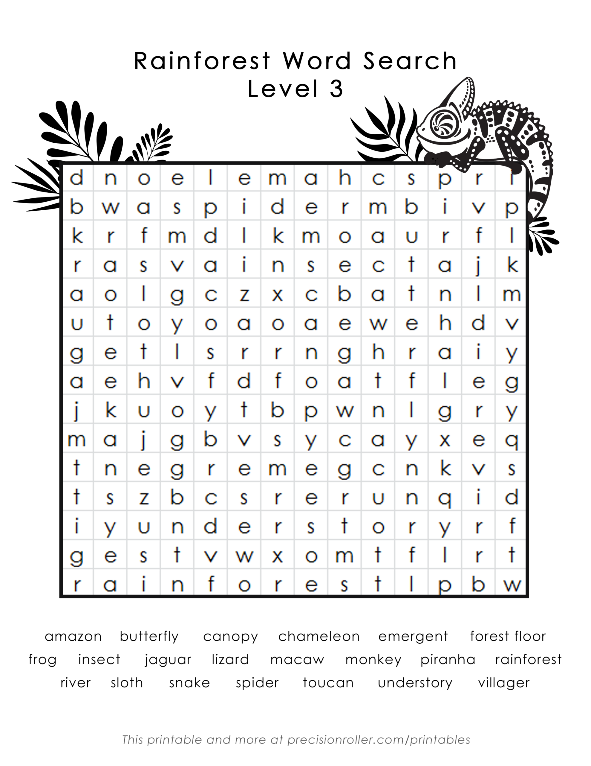 Rainforest Themed Free Printable Word Search Precision Printables