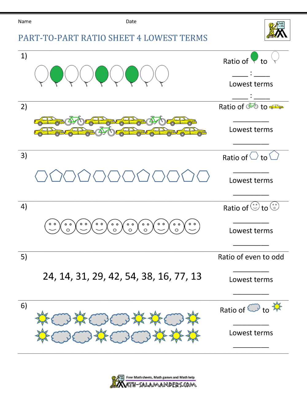 Ratio Part To Part Worksheet