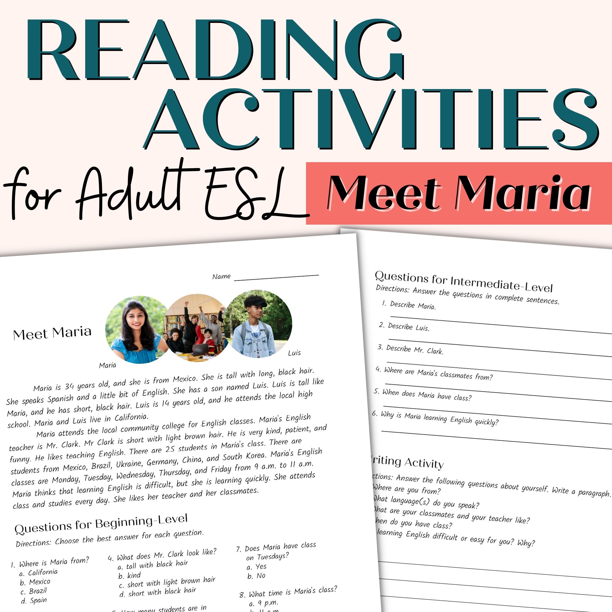 Reading Comprehension Passage For Beginner And Intermediate Adult ESL Meet Maria Classful