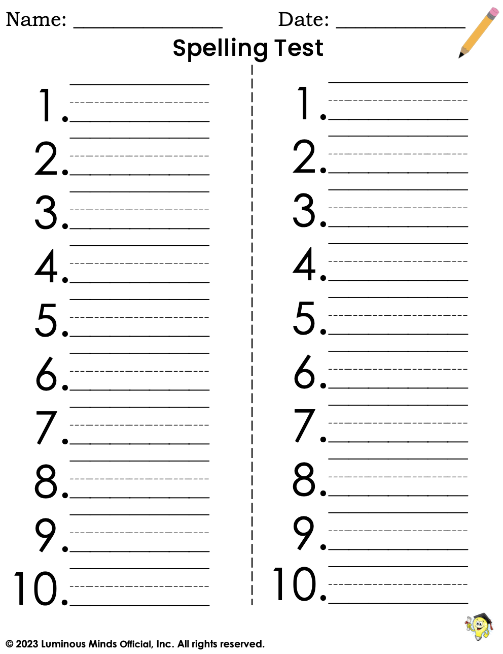 Reading Comprehension Worksheets Spelling Test Paper Templates Set 1