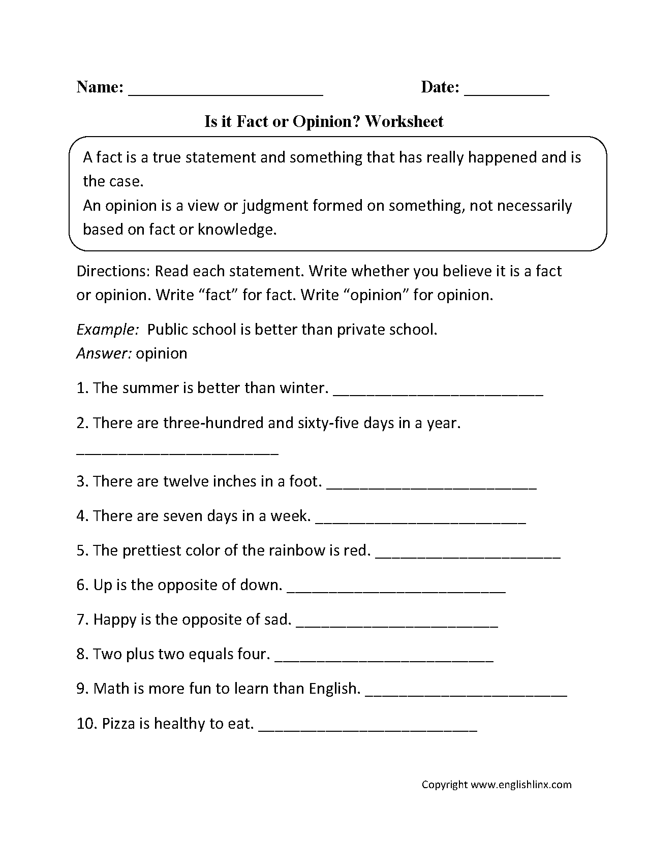 Reading Worksheets Fact And Opinion Worksheets
