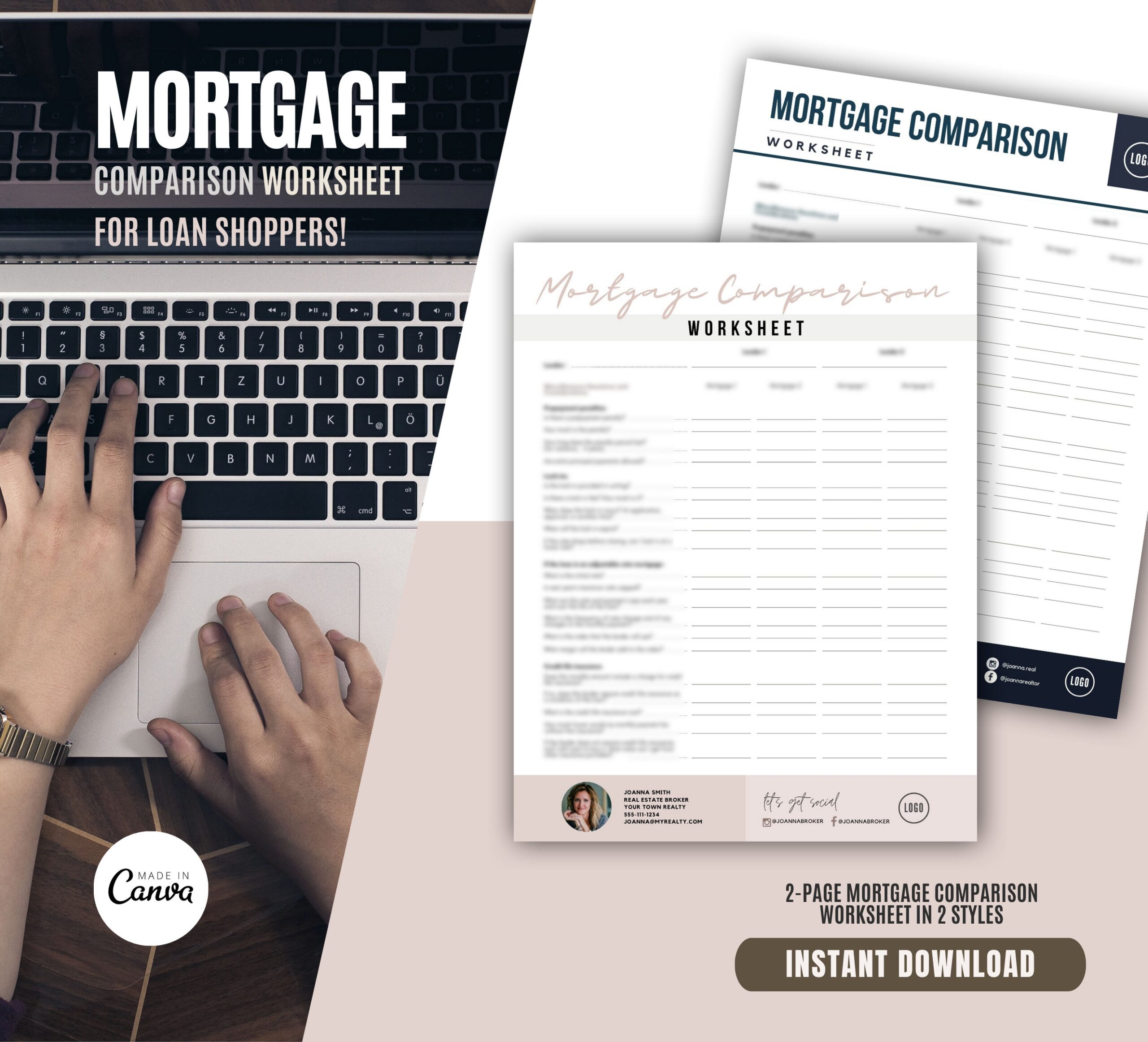 Real Estate Mortgage Comparison Worksheet Realtor Canva Template Digital Download Etsy