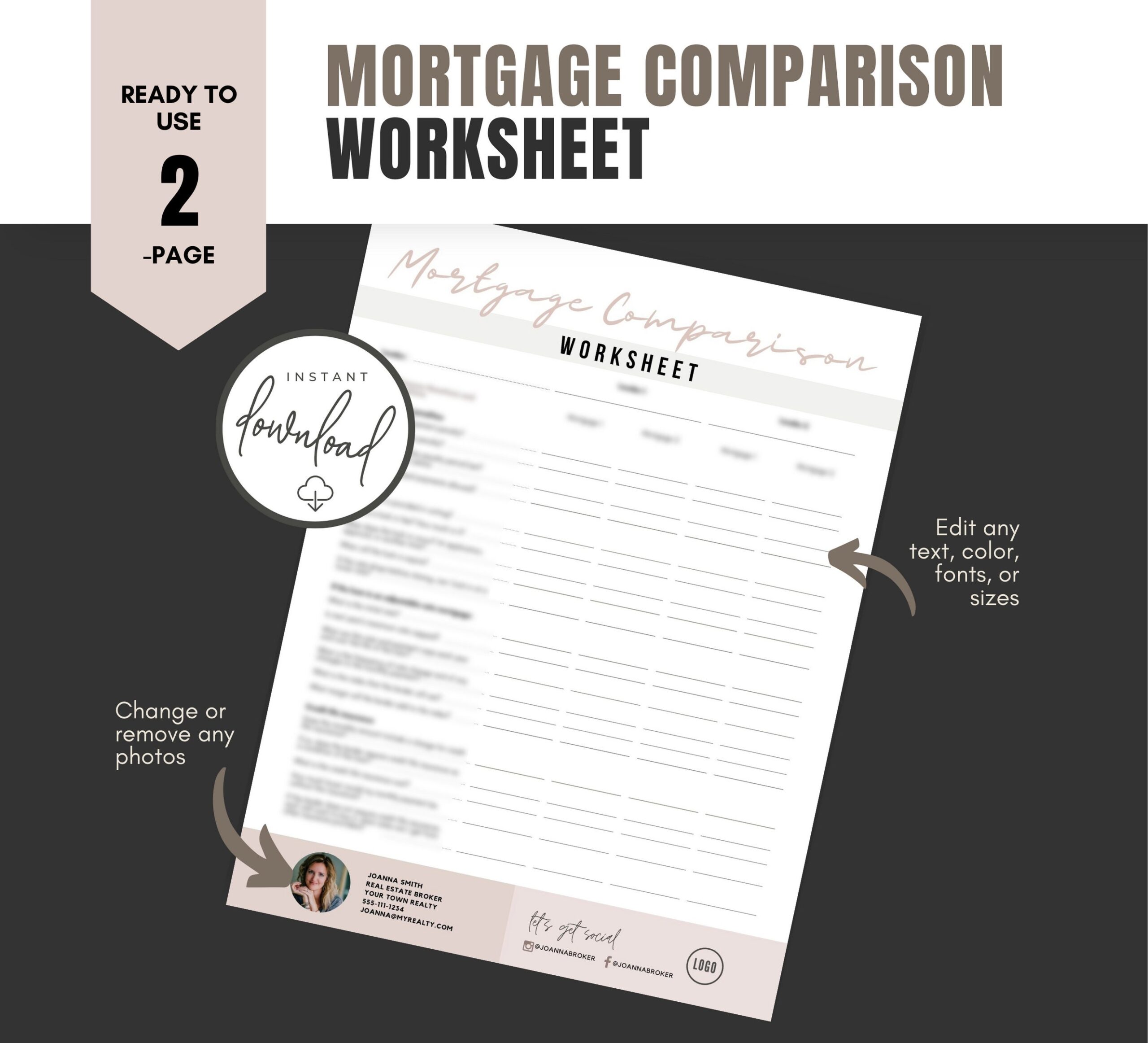 Real Estate Mortgage Comparison Worksheet Realtor Canva Template digital Download Etsy