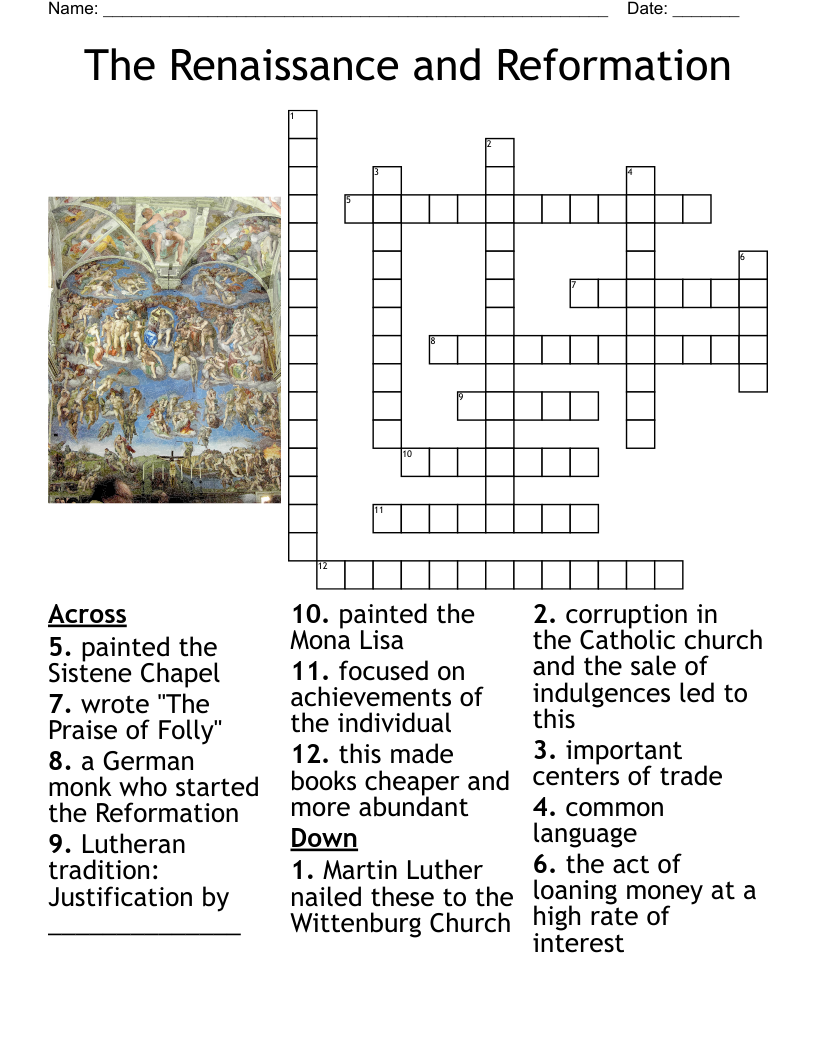 Renaissance And Reformation Worksheet WordMint