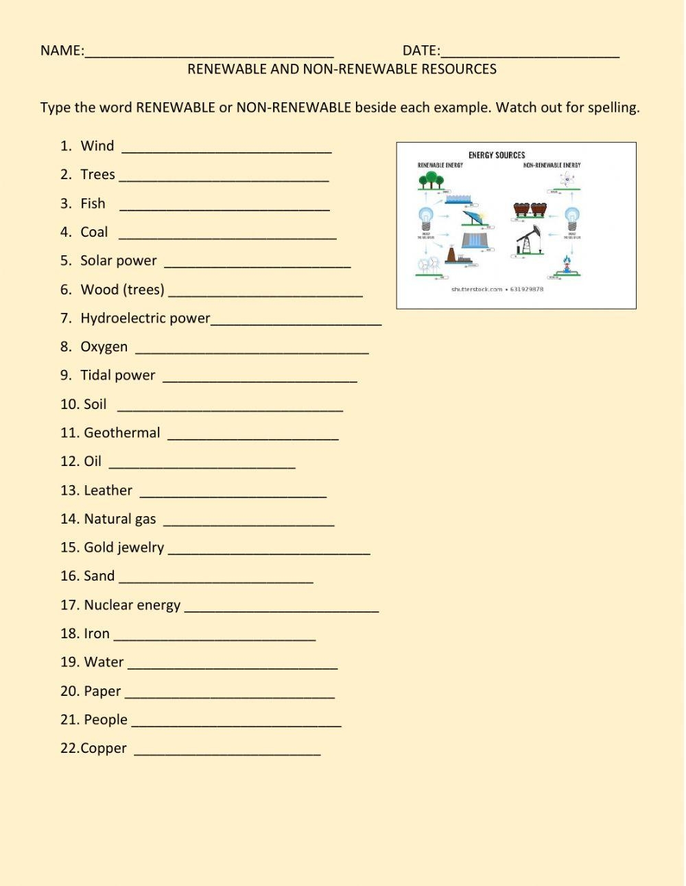 Renewable And Non Renewable Resources Interactive Worksheet Live Worksheets Library