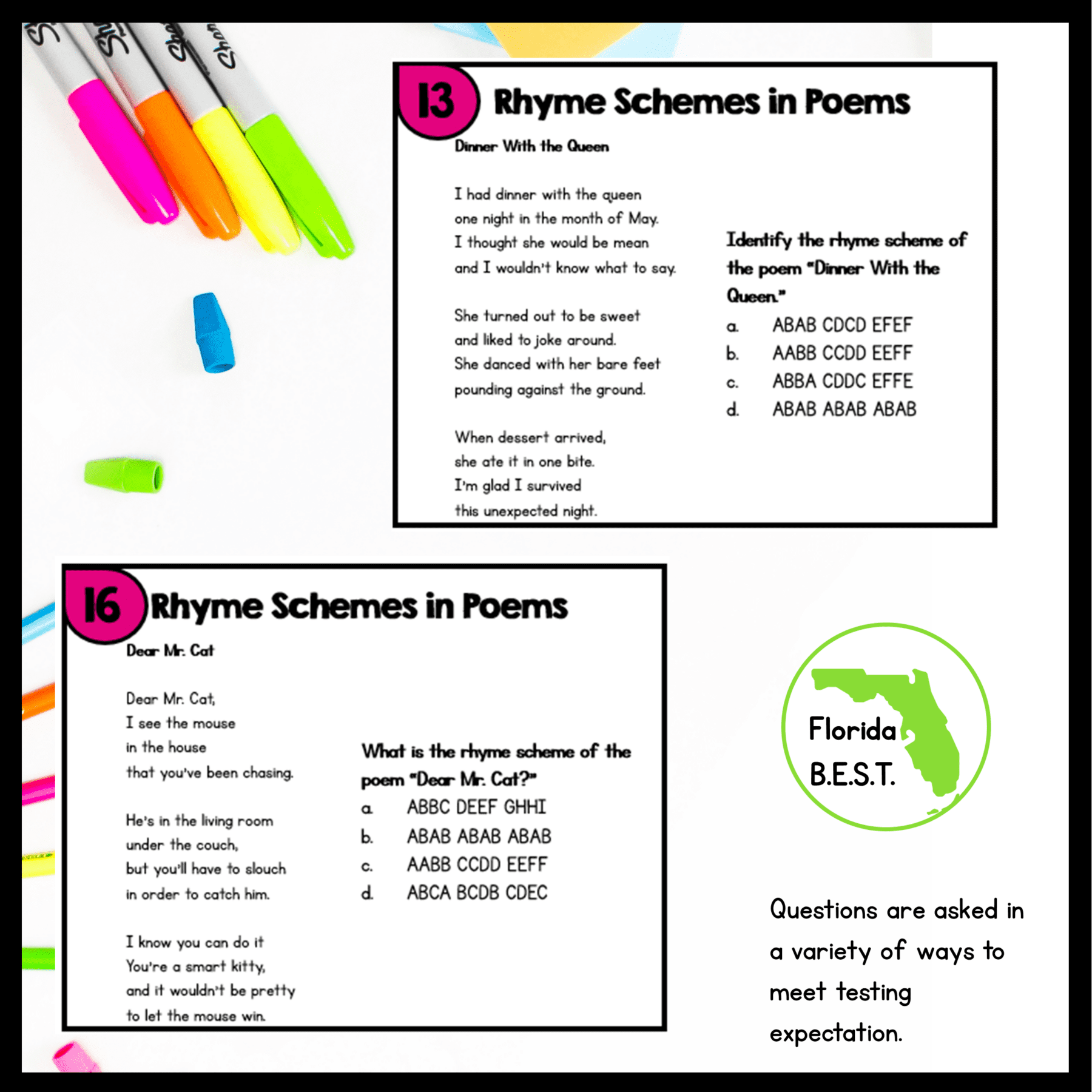 Rhyme Schemes In Poems Task Cards 2nd Grade MagiCore