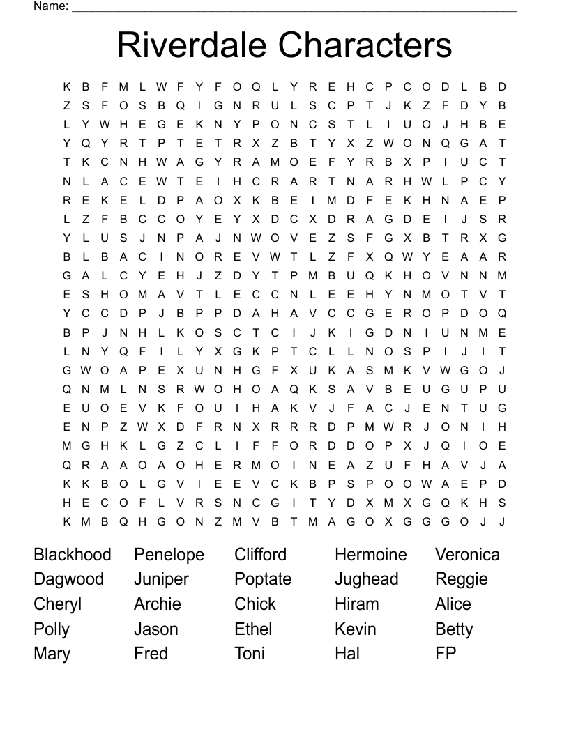 RIVERDALE CROSSWORD PUZZLE Word Search WordMint RIVERDALE CROSSWORD PUZZLE Word Search WordMint