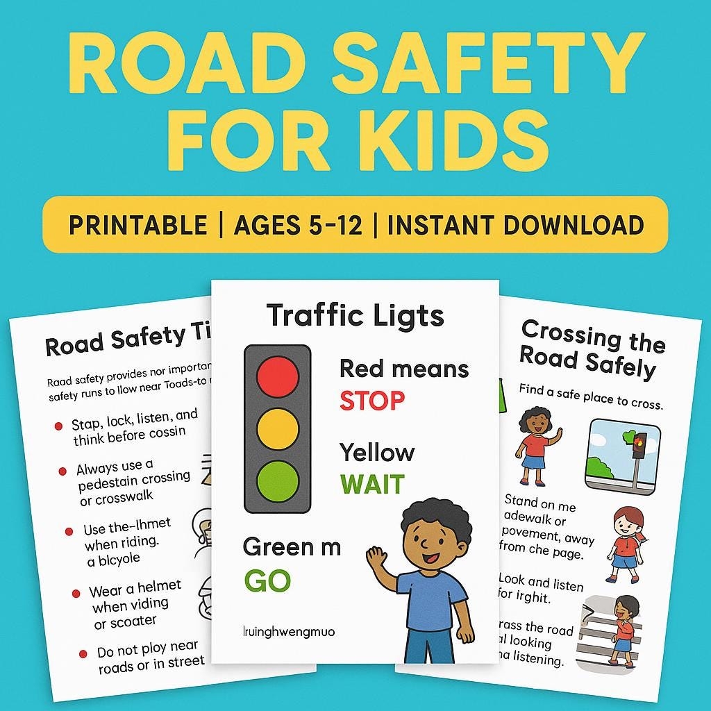Road Safety Worksheets For Kids Printable Child Safety Education Instant Download Etsy Free Printable Community Signs Worksheets