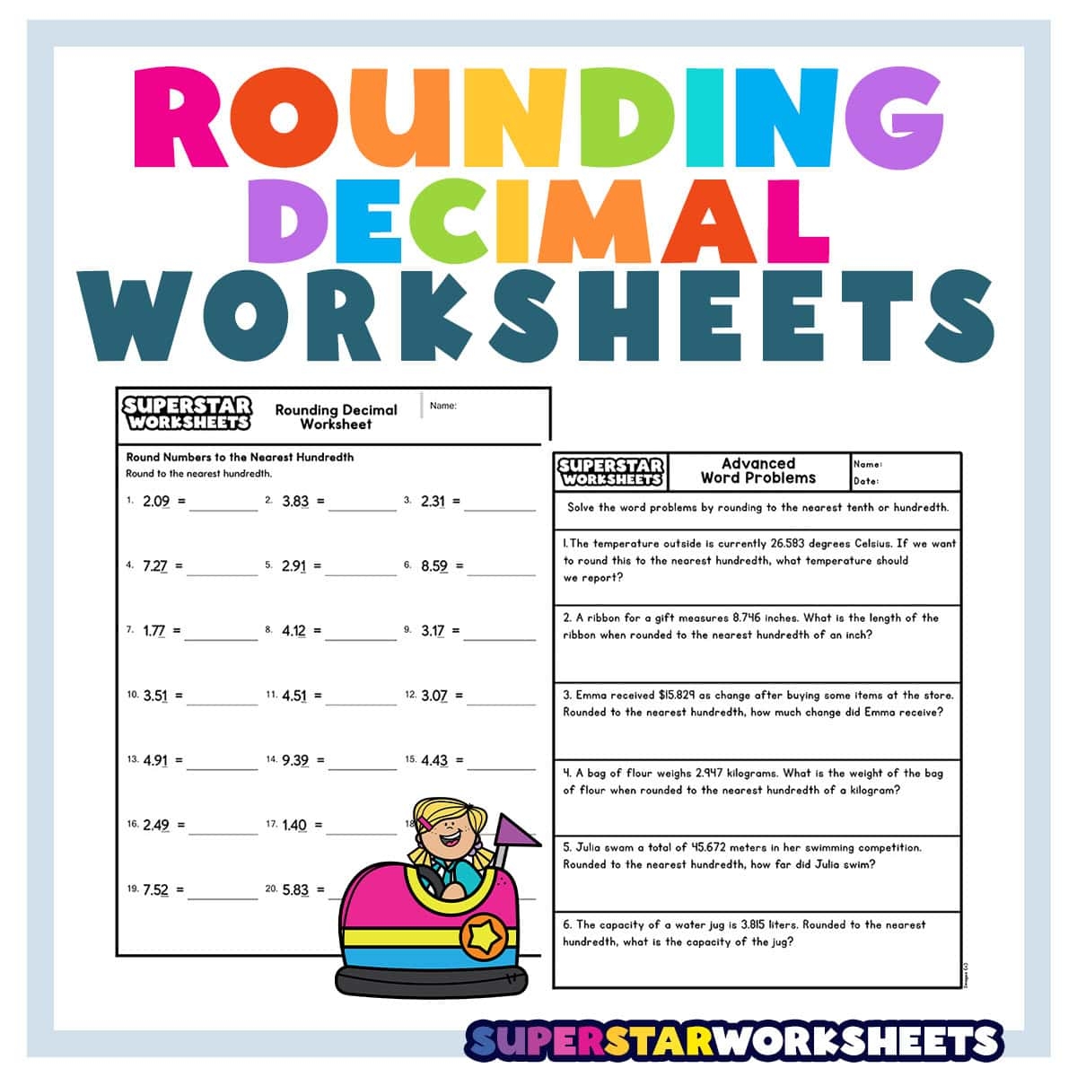 Rounding Whole Numbers And Decimals Mixed Practice Worksheet PDF Printable Number Operations Worksheet Cazoom Math