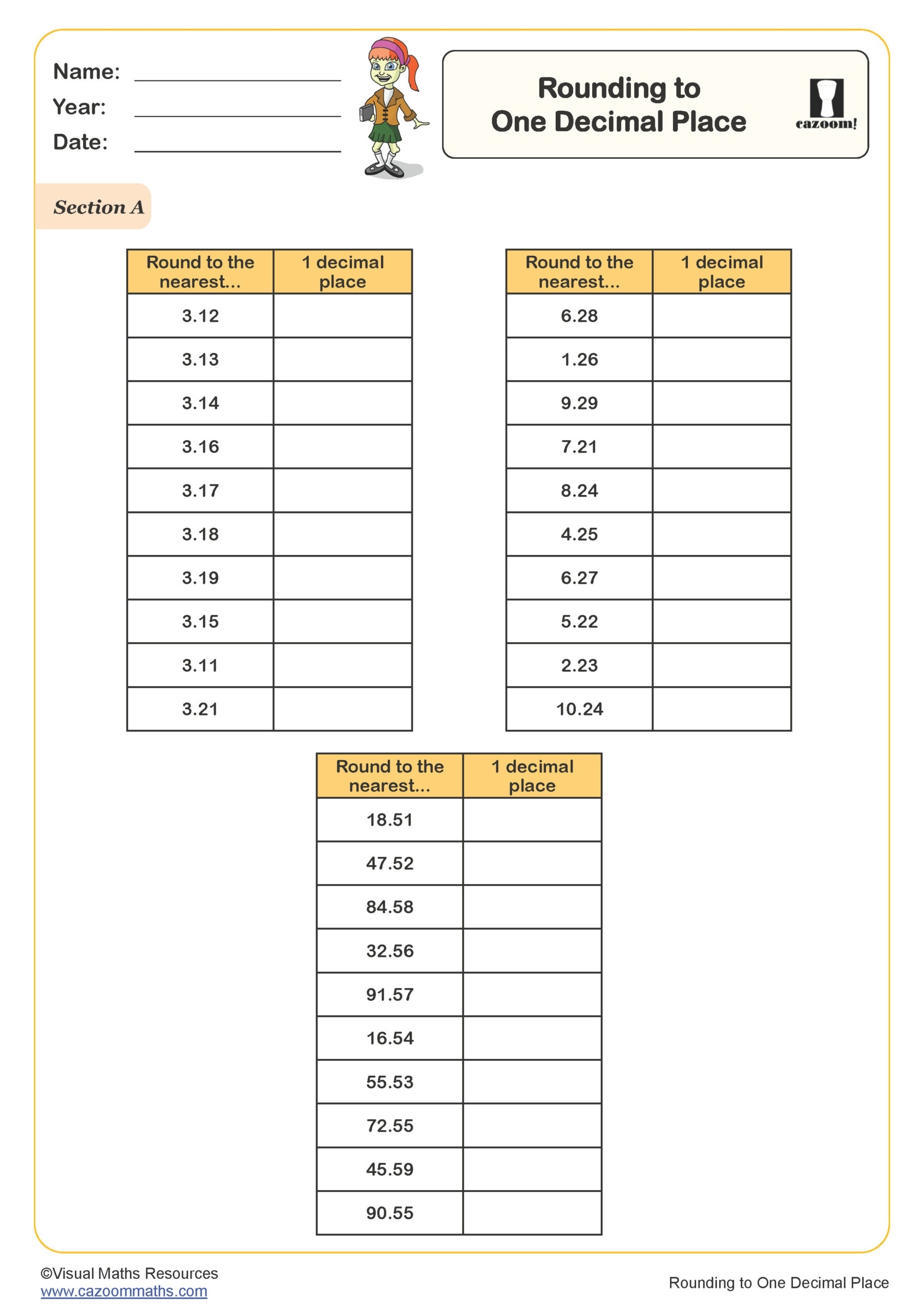 Rounding To One Decimal Place Worksheet Fun And Engaging Year 5 PDF Worksheets