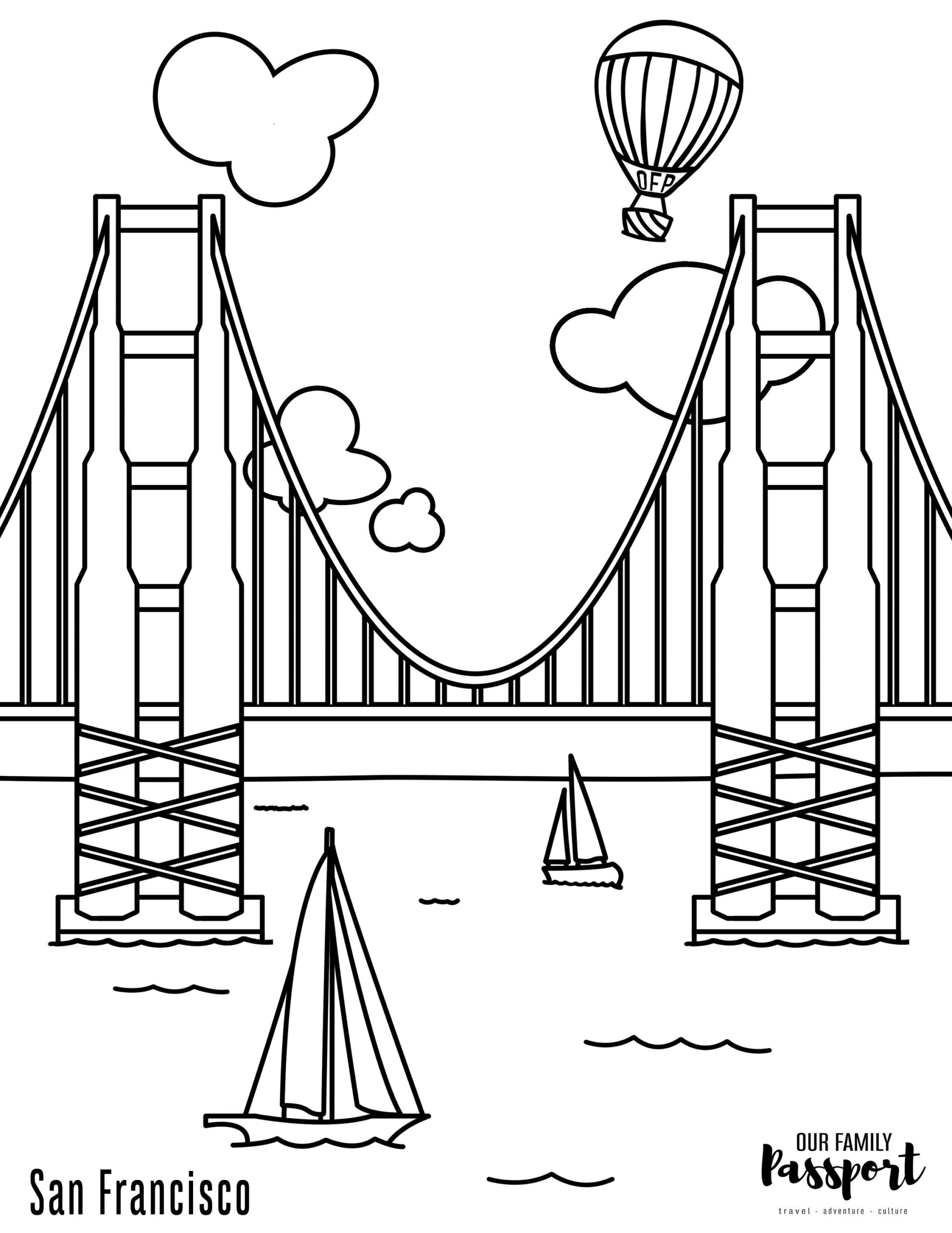 San Francisco Golden Gate Bridge Coloring Page Etsy Israel
