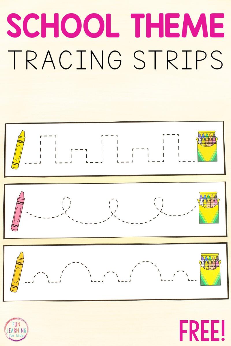 School Theme Tracing Strips For Pre Writing Practice