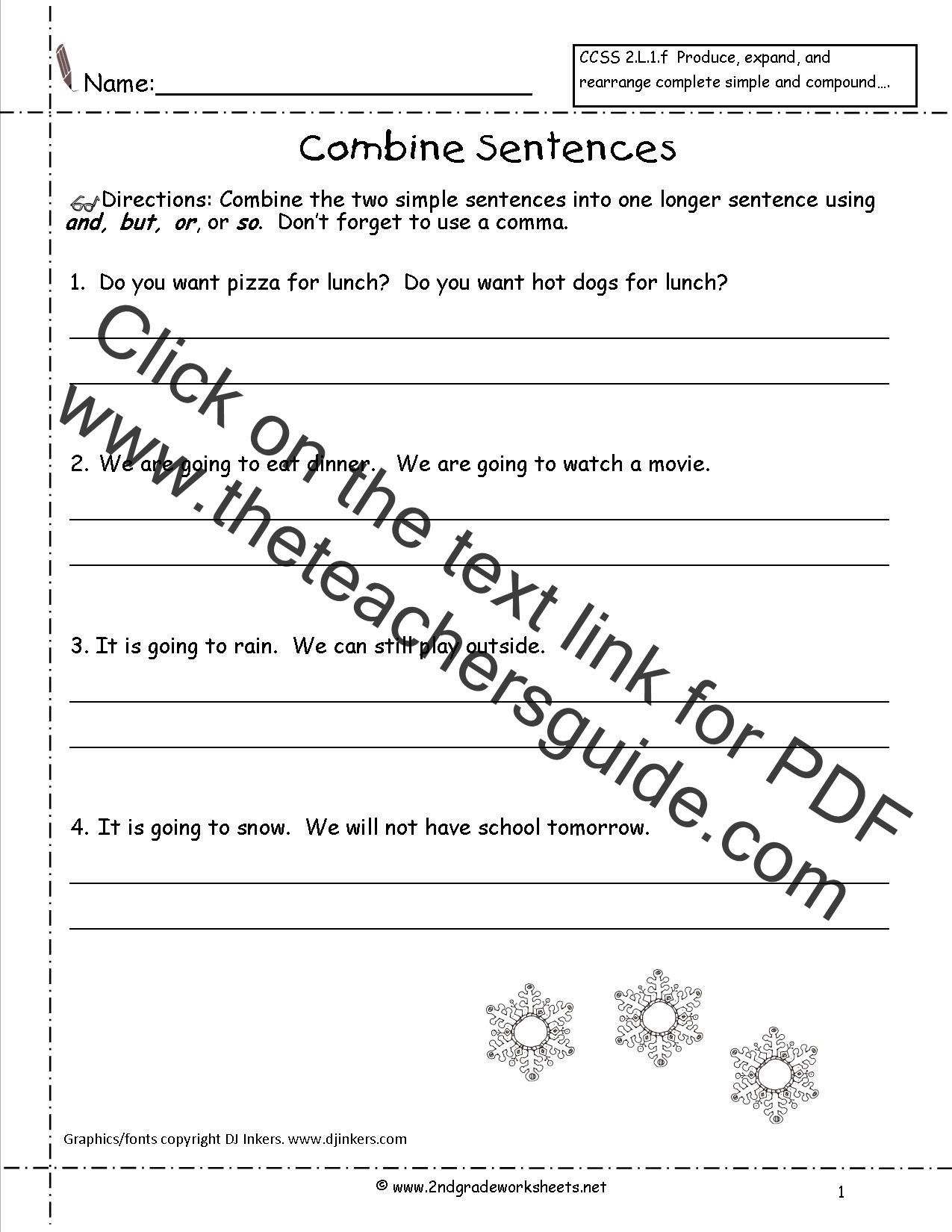 Second Grade Sentences Worksheets CCSS 2 L 1 F Worksheets