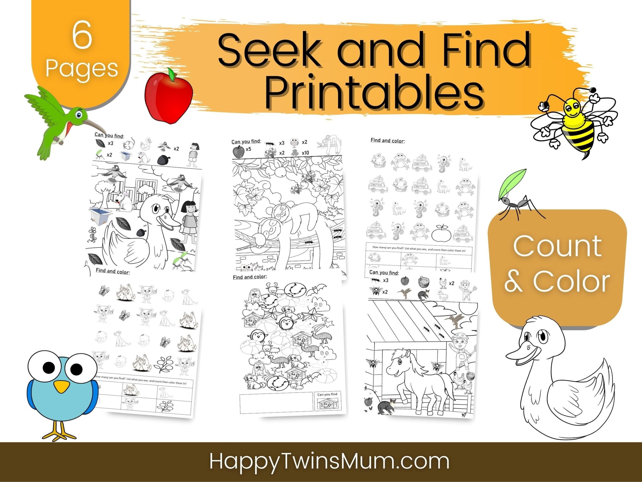 Seek And Find Printables For Kids 2 4 Hidden Objects For Kids Homeschooling Worksheets Coloring Activity Book Animals Counting Etsy