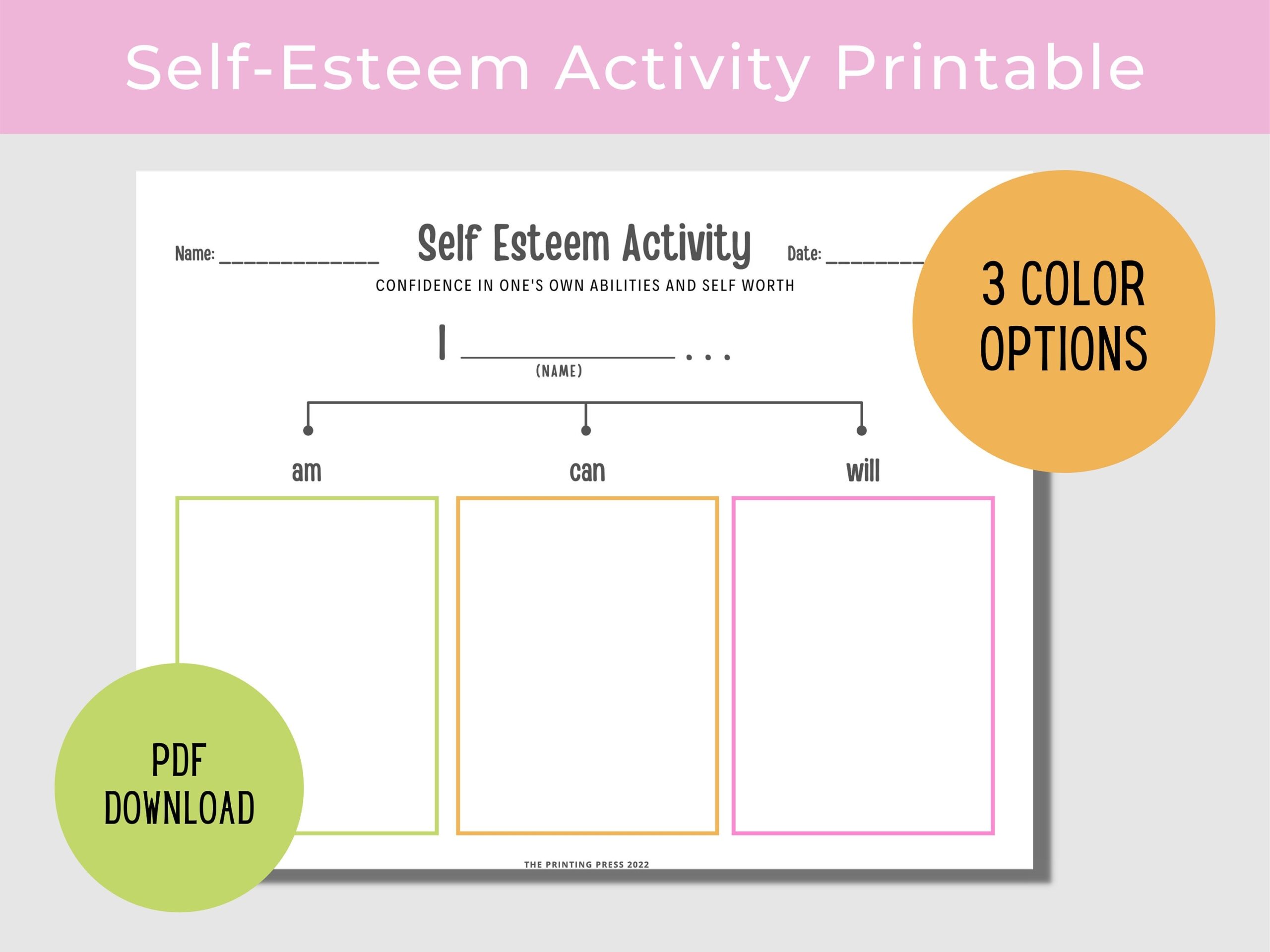 Self Esteem Activity Worksheet Mental Health Printable PDF Download Etsy Printable Self Esteem Activities For Kids Learn Grow Aspire
