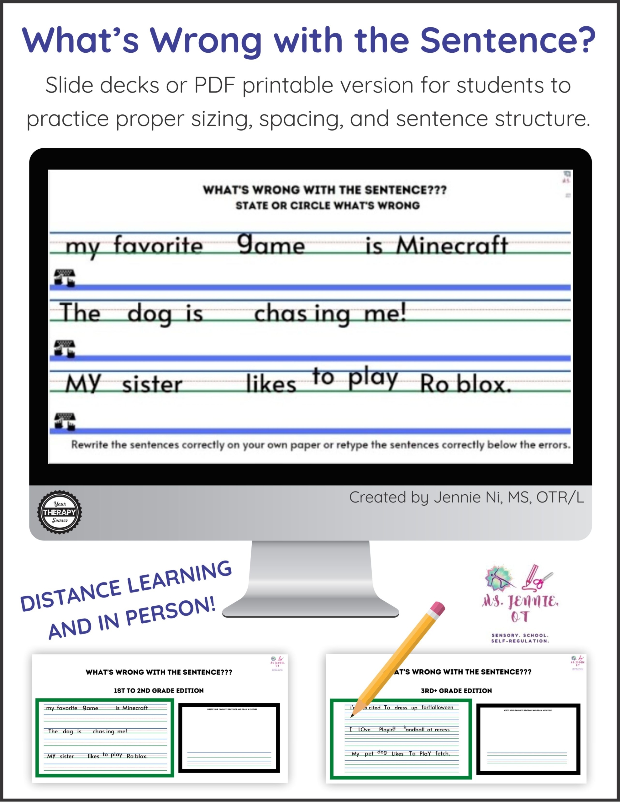 Sentence Correction Worksheets And Slide Deck Your Therapy Source