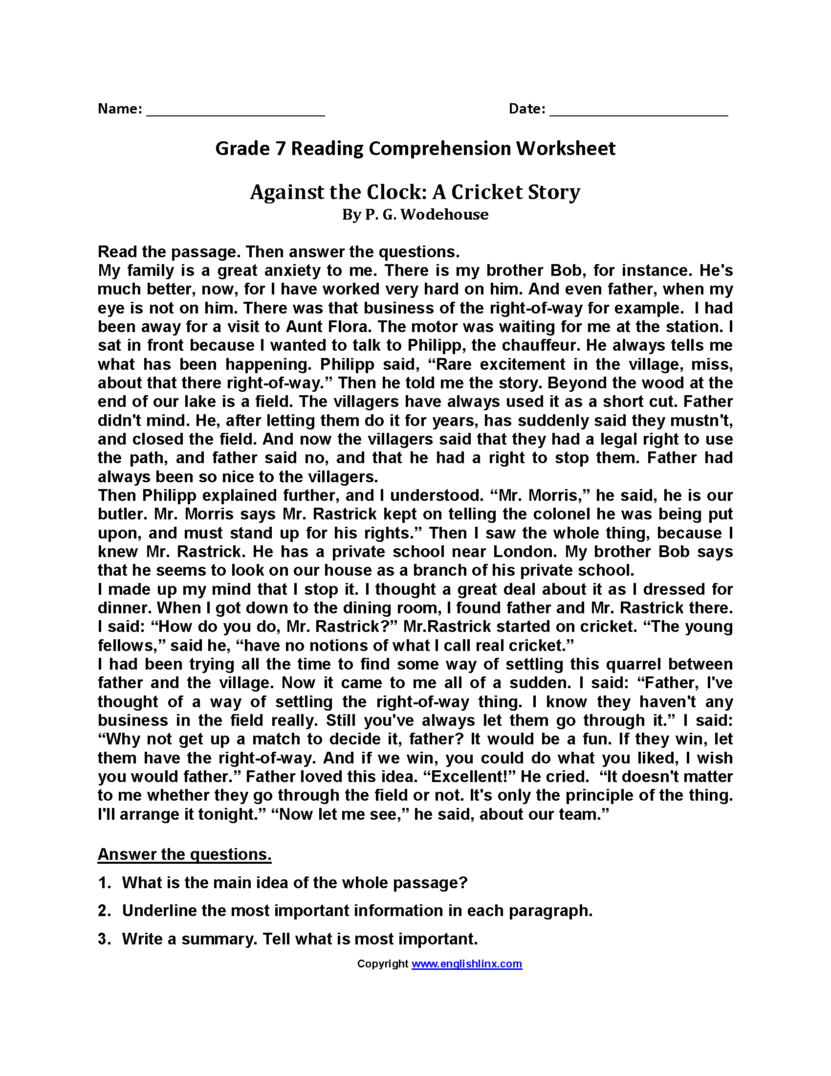 Seventh Grade Reading Worksheets Vocabulary Fluency Practice 16 Comprehension Reading English Worksheets Free PDF At Worksheets Library