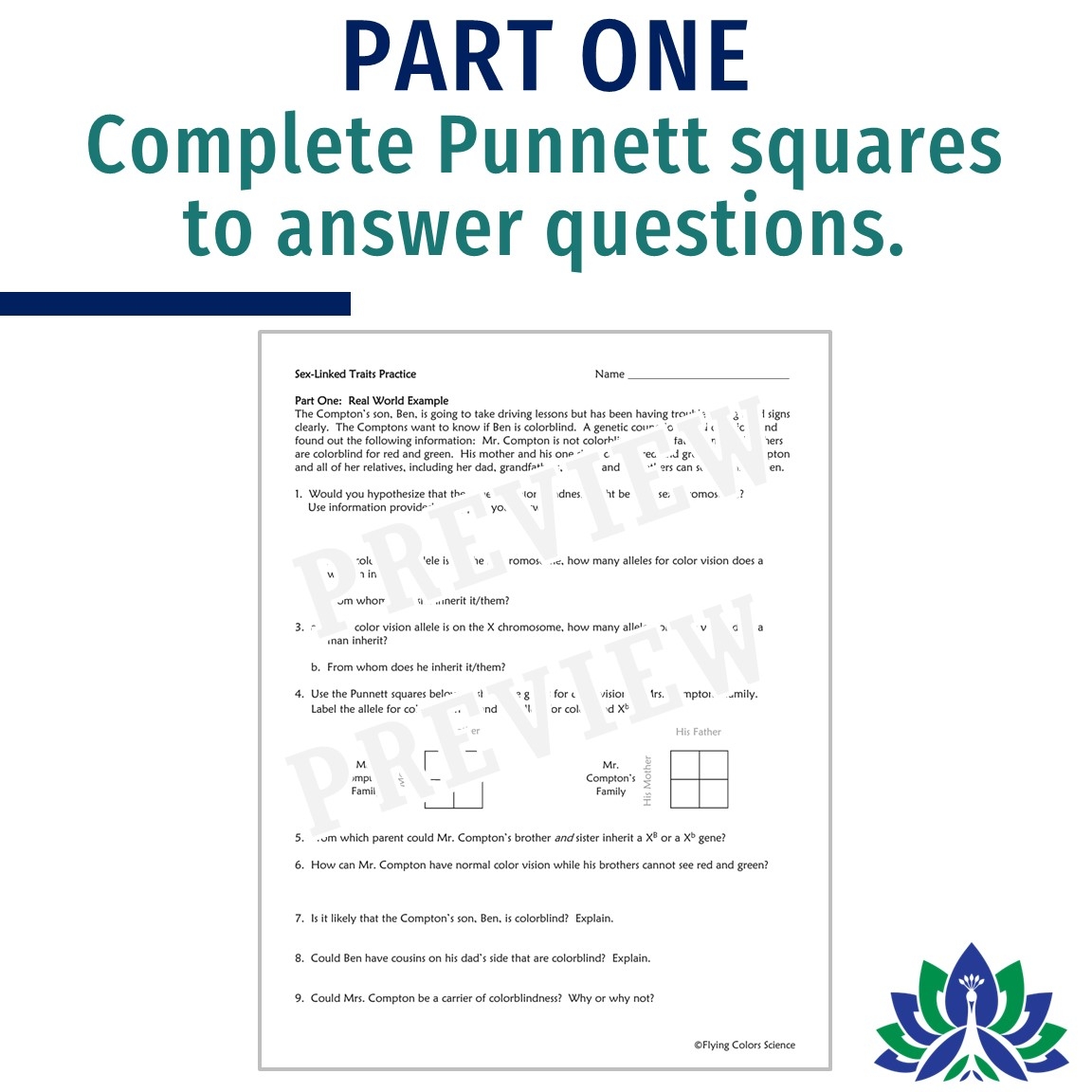 Sex Linked Traits Worksheet Flying Colors Science