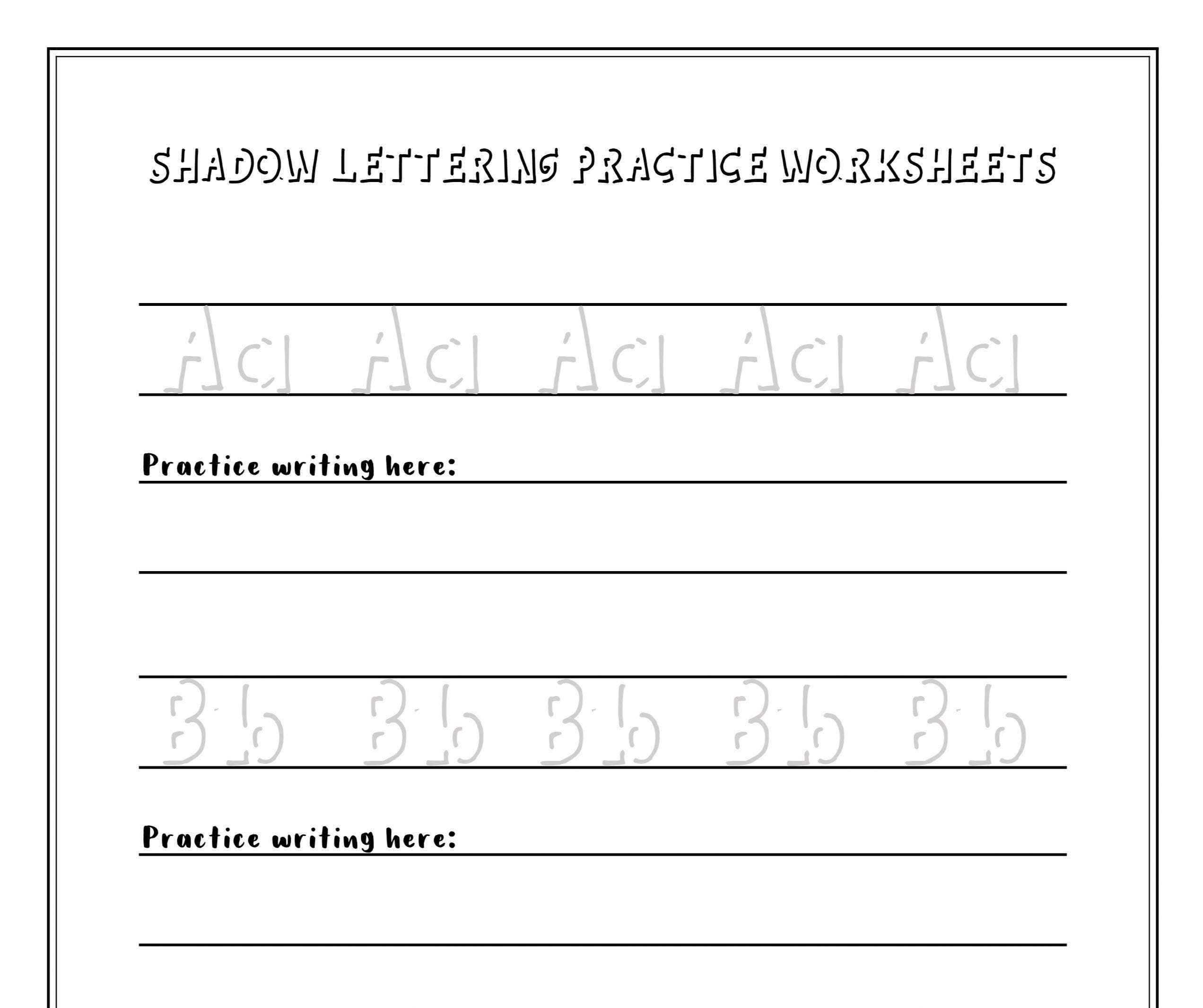 Shadow Lettering Practice Worksheets Easy And Simple Digital Download Etsy