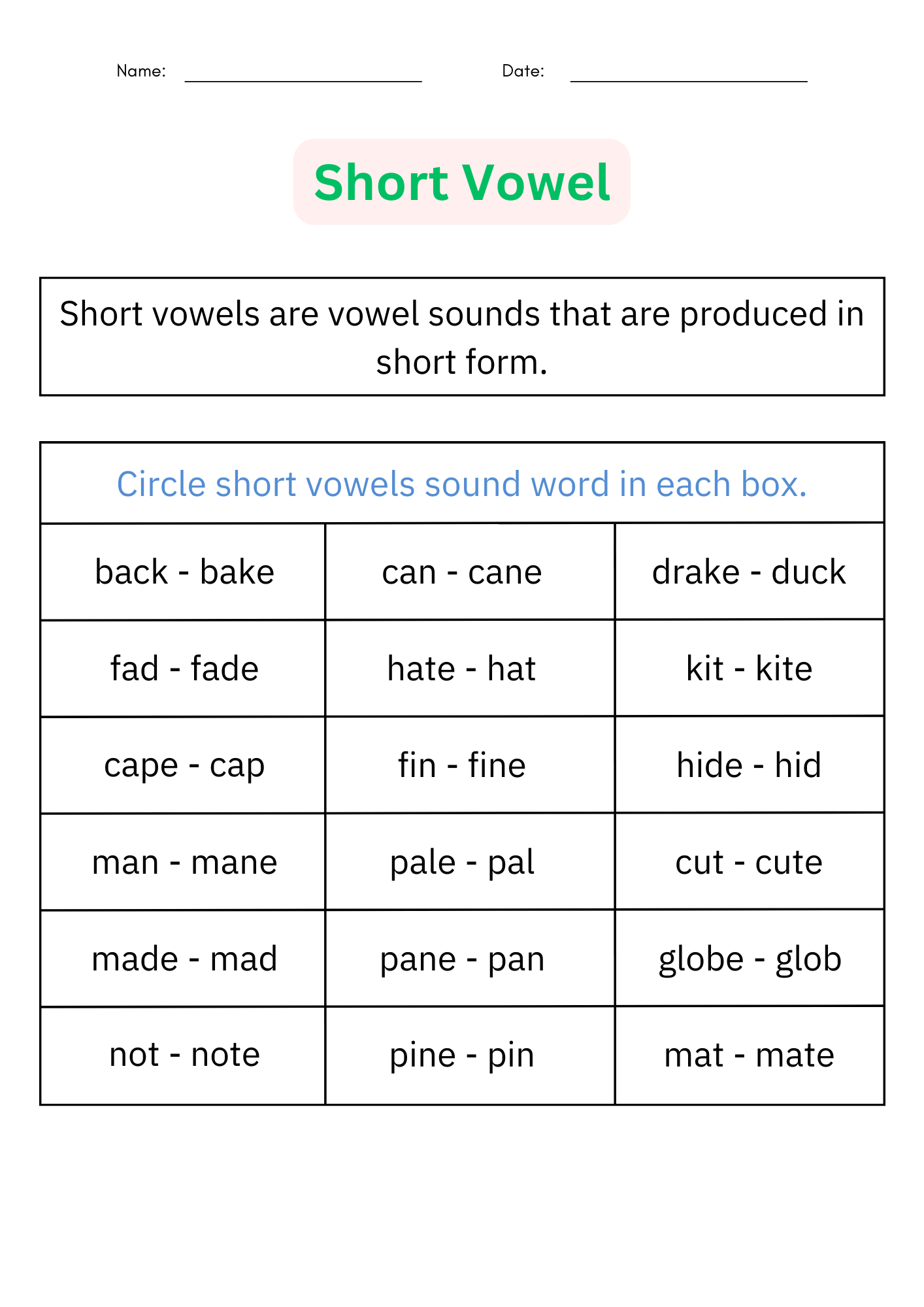 Long Vowels Worksheets Free Coloring Pages 5 Printables
