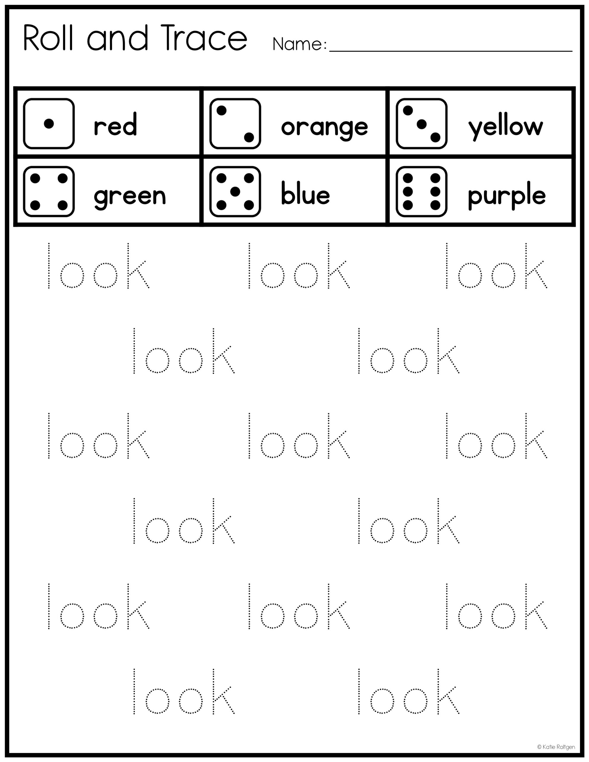 Sight Word Roll And Trace Katie Roltgen Teaching