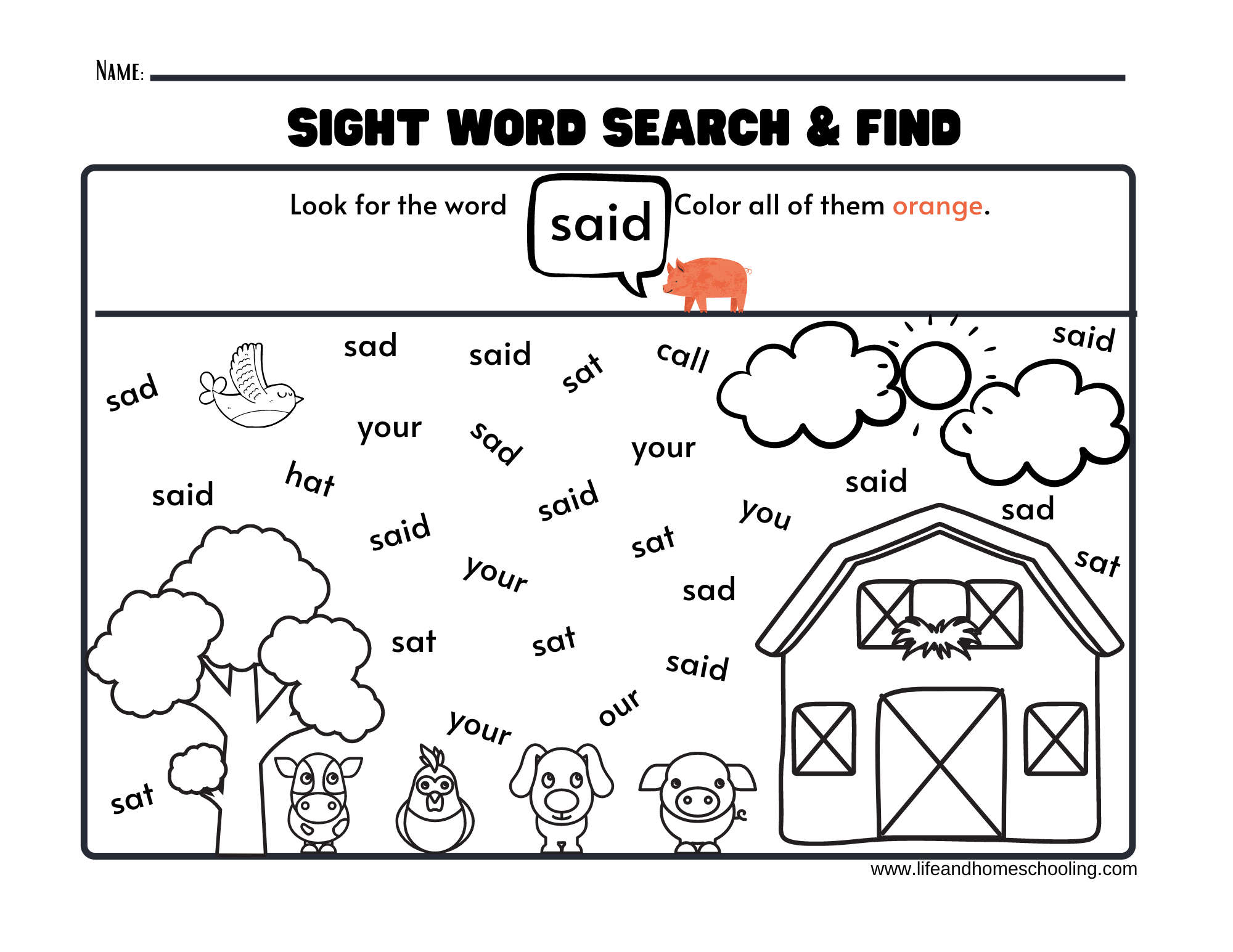 Free Printable Sight Word Play Worksheet