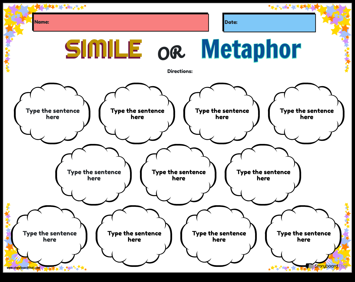 Simile And Metaphor Worksheets Create With Storyboard That