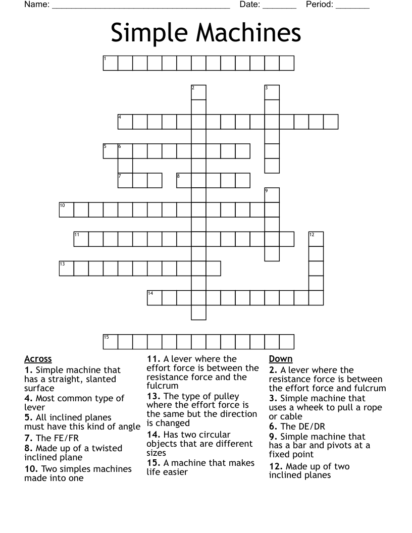 Simple Machines Crossword WordMint Simple Machines Crossword WordMint