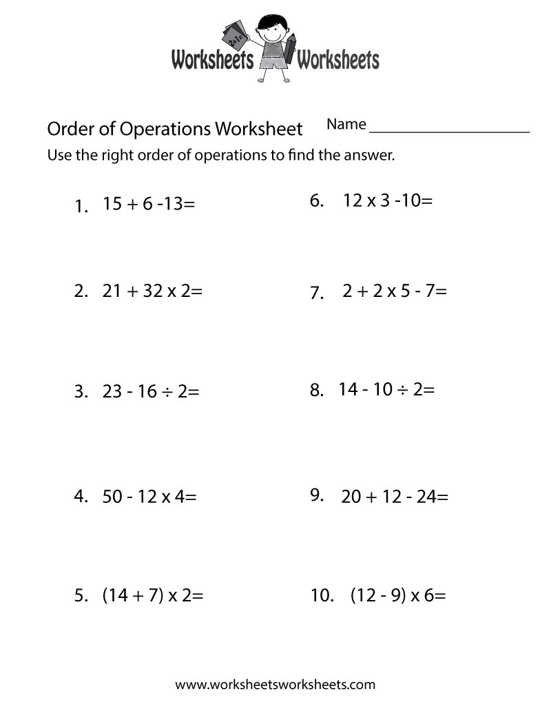 Simple Order Of Operations Worksheet Worksheets Worksheets
