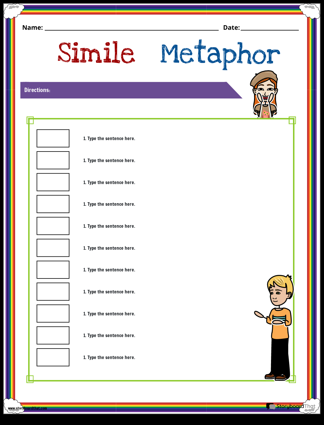 Simple Simile And Metaphor Worksheet Storyboard