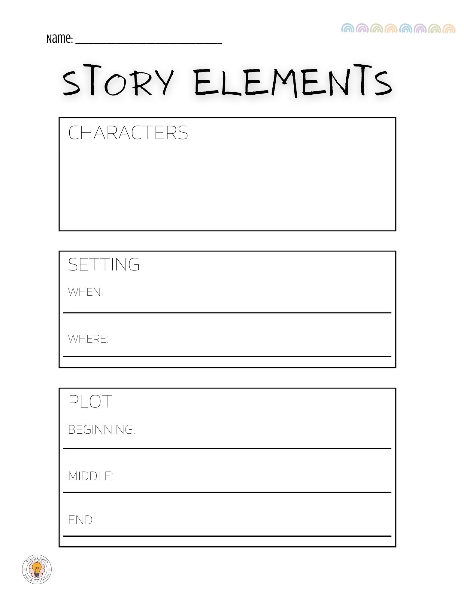 Simple Story Elements Worksheet Characters Setting Plot Story Elements Single Page Worksheet Etsy
