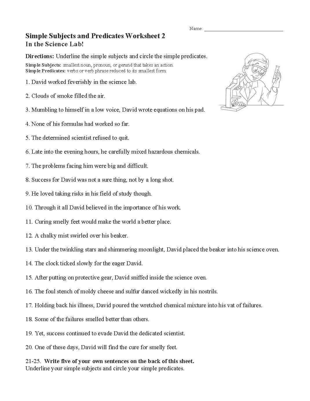 Simple Subjects Predicates Worksheets Ereading Worksheets