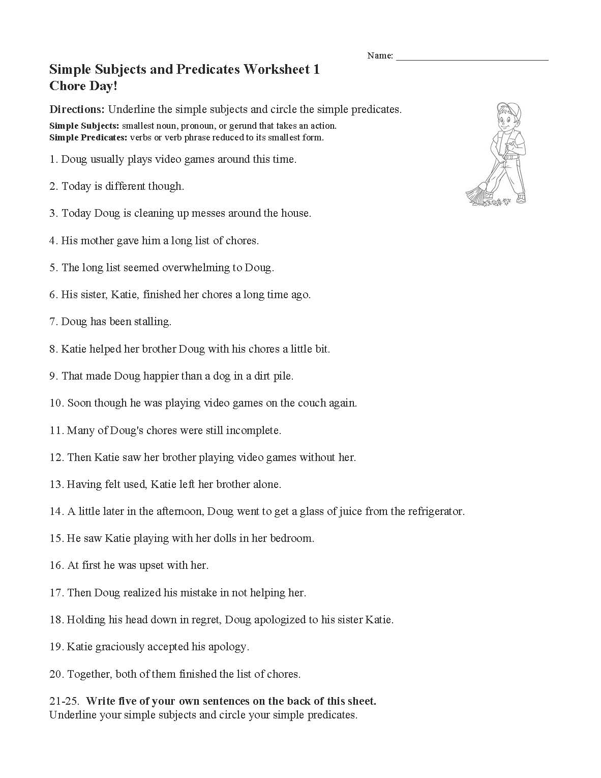 Simple Subjects Predicates Worksheets Ereading Worksheets
