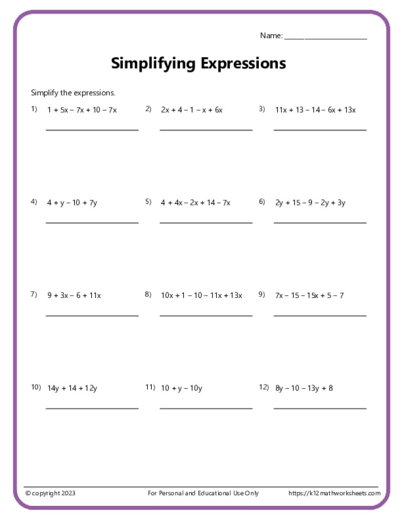 50 Free Printable Combining Like Terms Worksheet To Download In PDF