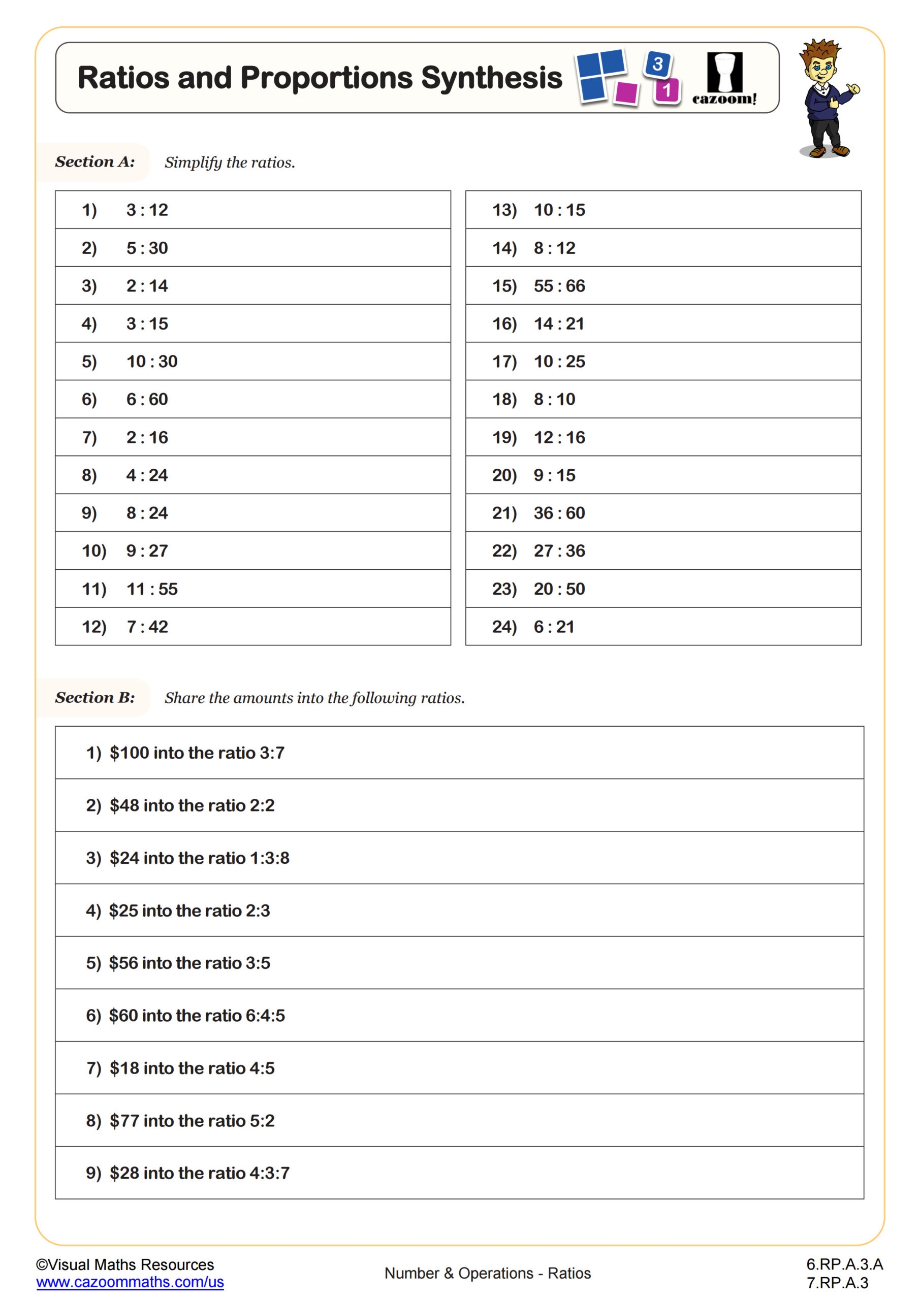 Simplifying Ratios Worksheet Fun And Engaging 6th Grade PDF Worksheets Cazoom Math